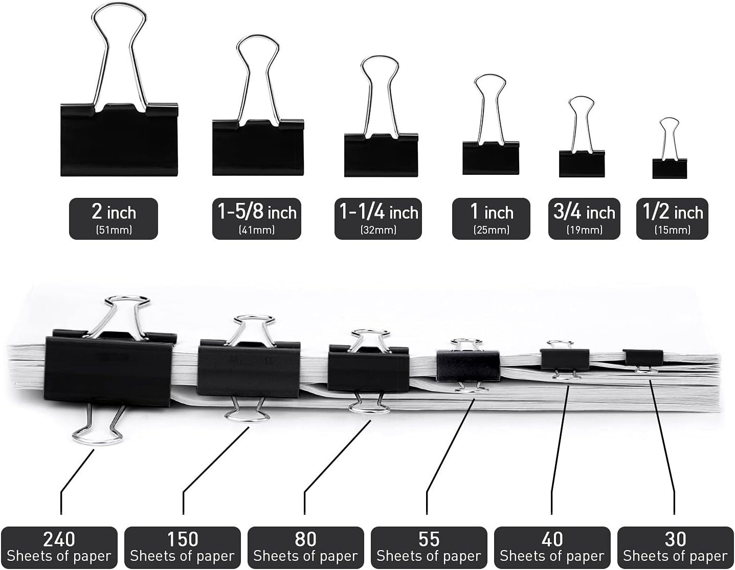Small Binder Clips, 48 Pack, 3/4 Inch, Standard 19mm, 0.75 Inch Black-48 Pcs