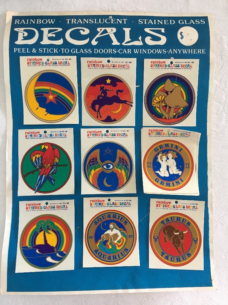 Stained Glass Decal Palm Tree Ocean Rainbow Window Sticker Car Home Vintage 1980
