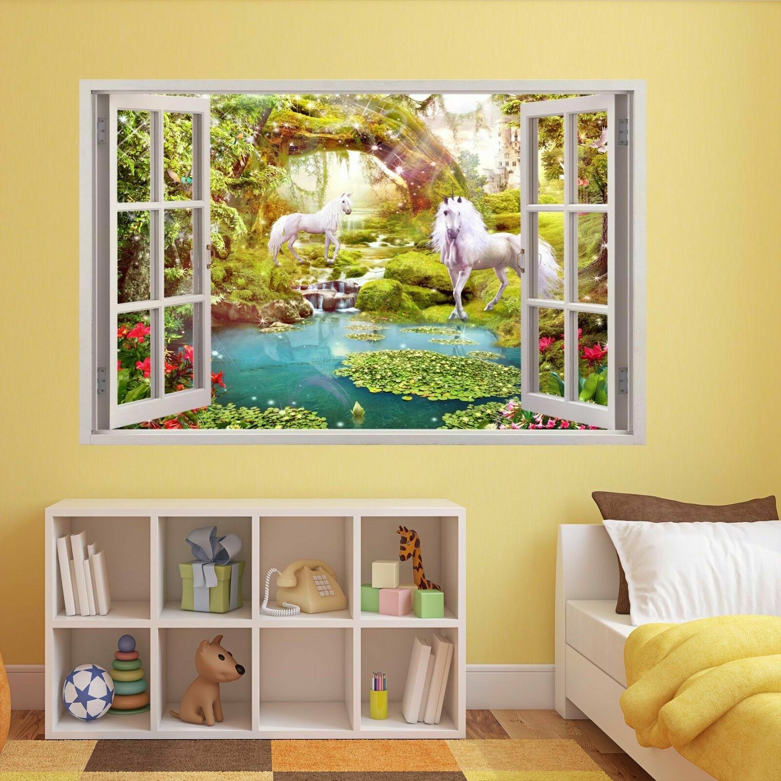 Unicorns Stickers Mural Decal Wall Art Fairy Tale Fairyland Magical Forest AZ30