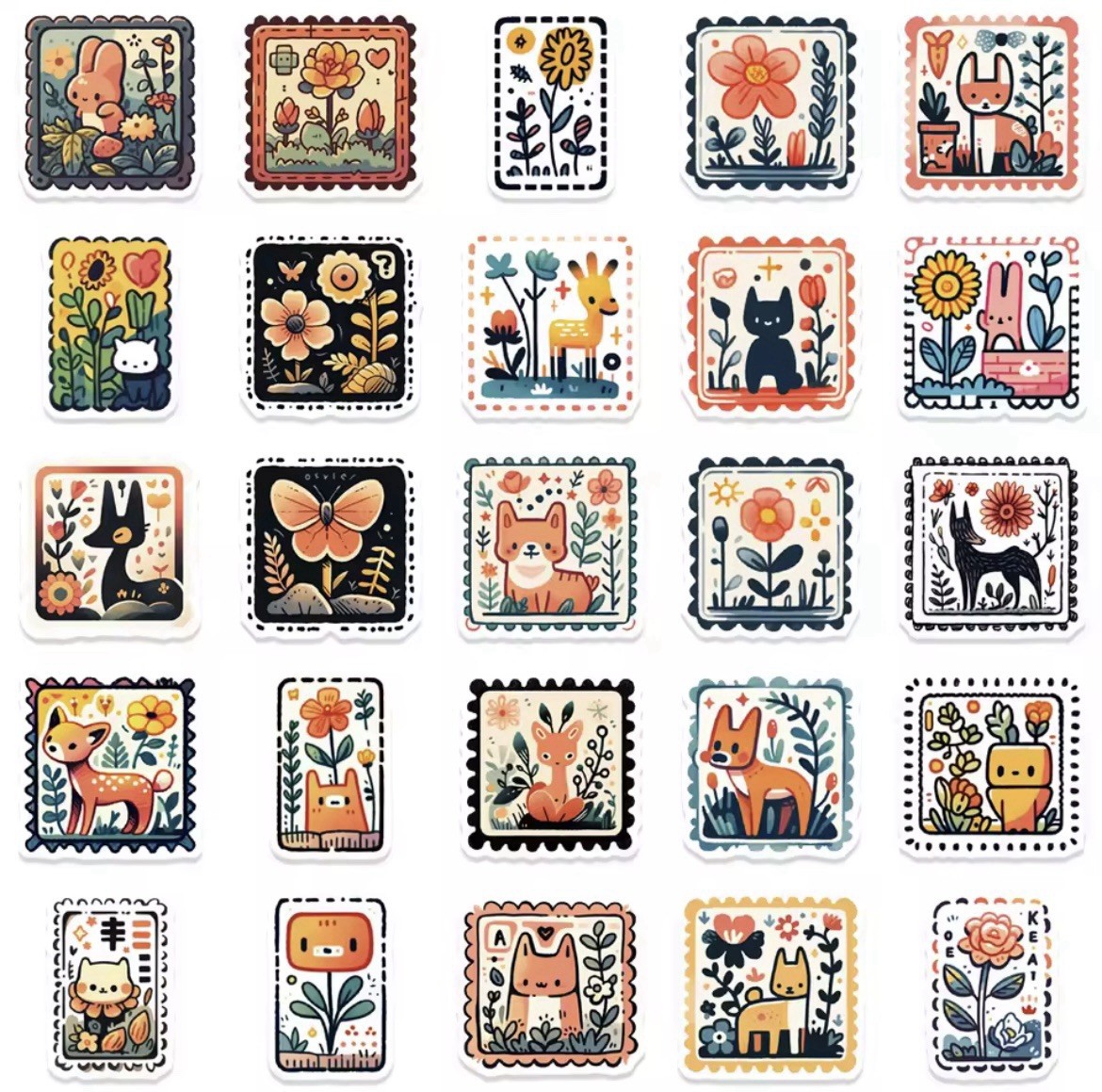Stamp Aesthetic Style Matte Stickers 50pk Flower Animals Stickers FREE SHIPPING