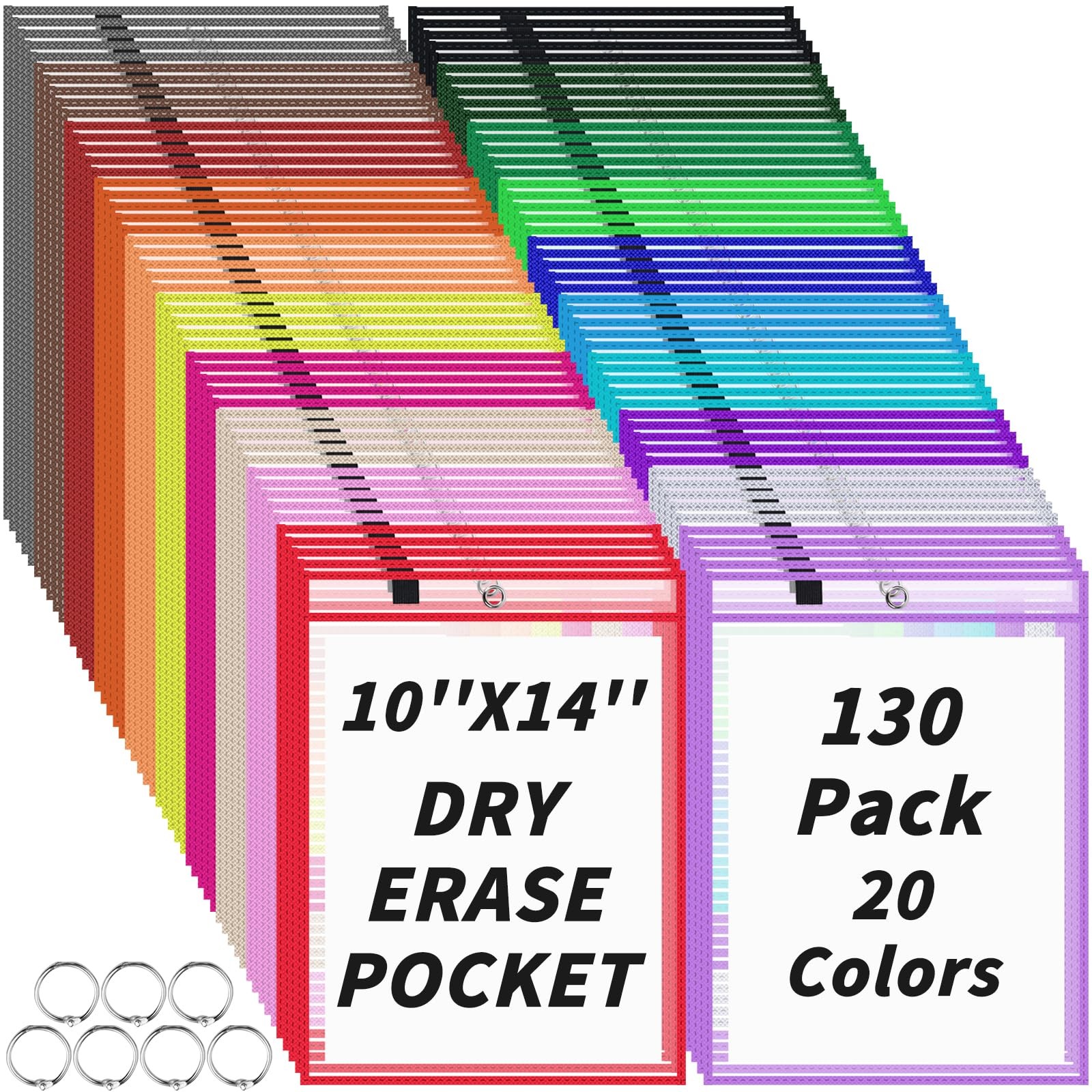 130 Packs Dry-Erase Pockets Bulk Oversized 10 X 14"-130 PCS, 20 Colors