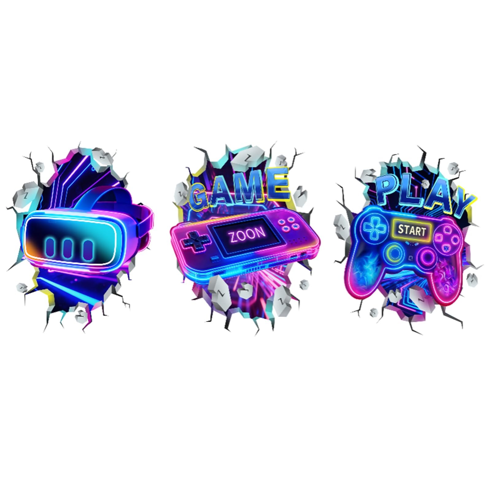 3D Game Room Decor Gaming Room Wall Decals Colorful Gamer Controller Video Ga…
