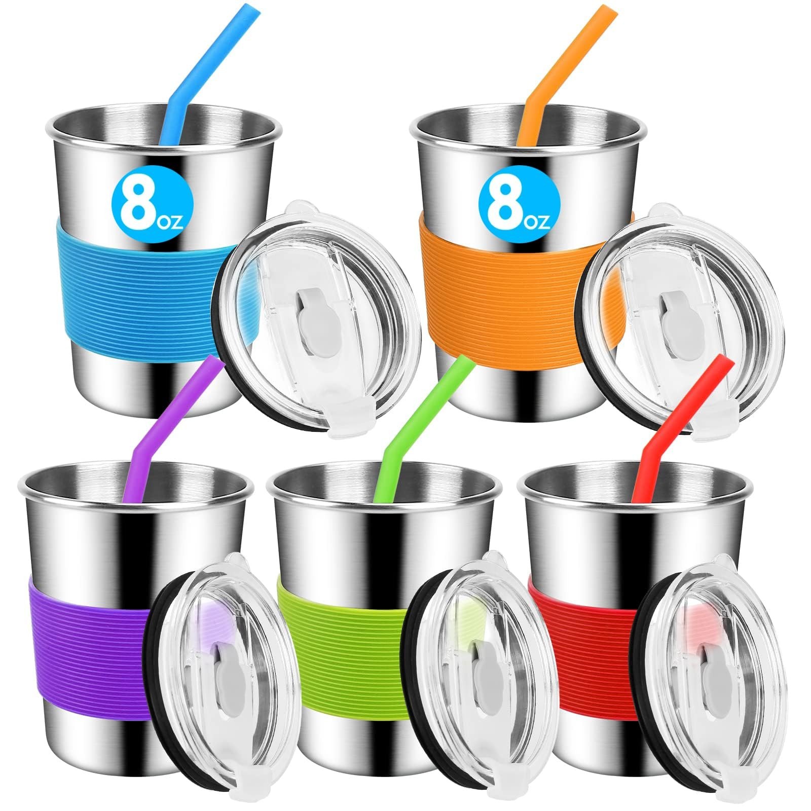 Yummy Sam 8oz Kids Stainless Steel Cups with Silicone Straws and Lids, 235ml …