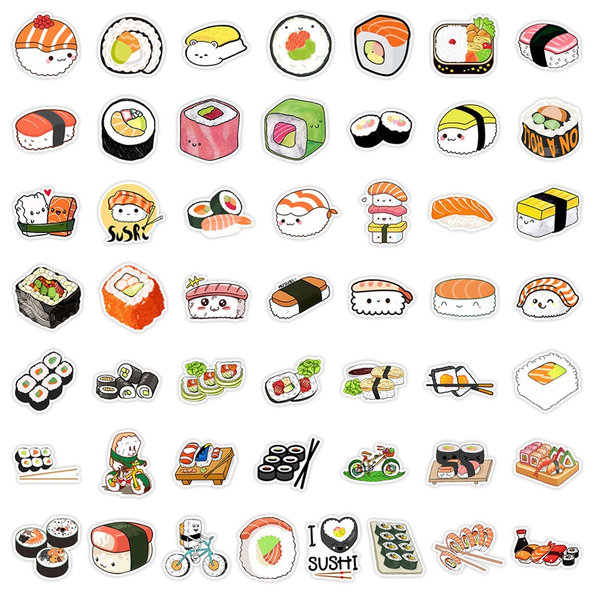 50pcs Waterproof Vinyl Stickers Sushi Japanese Food Luggage Phone Laptop Car