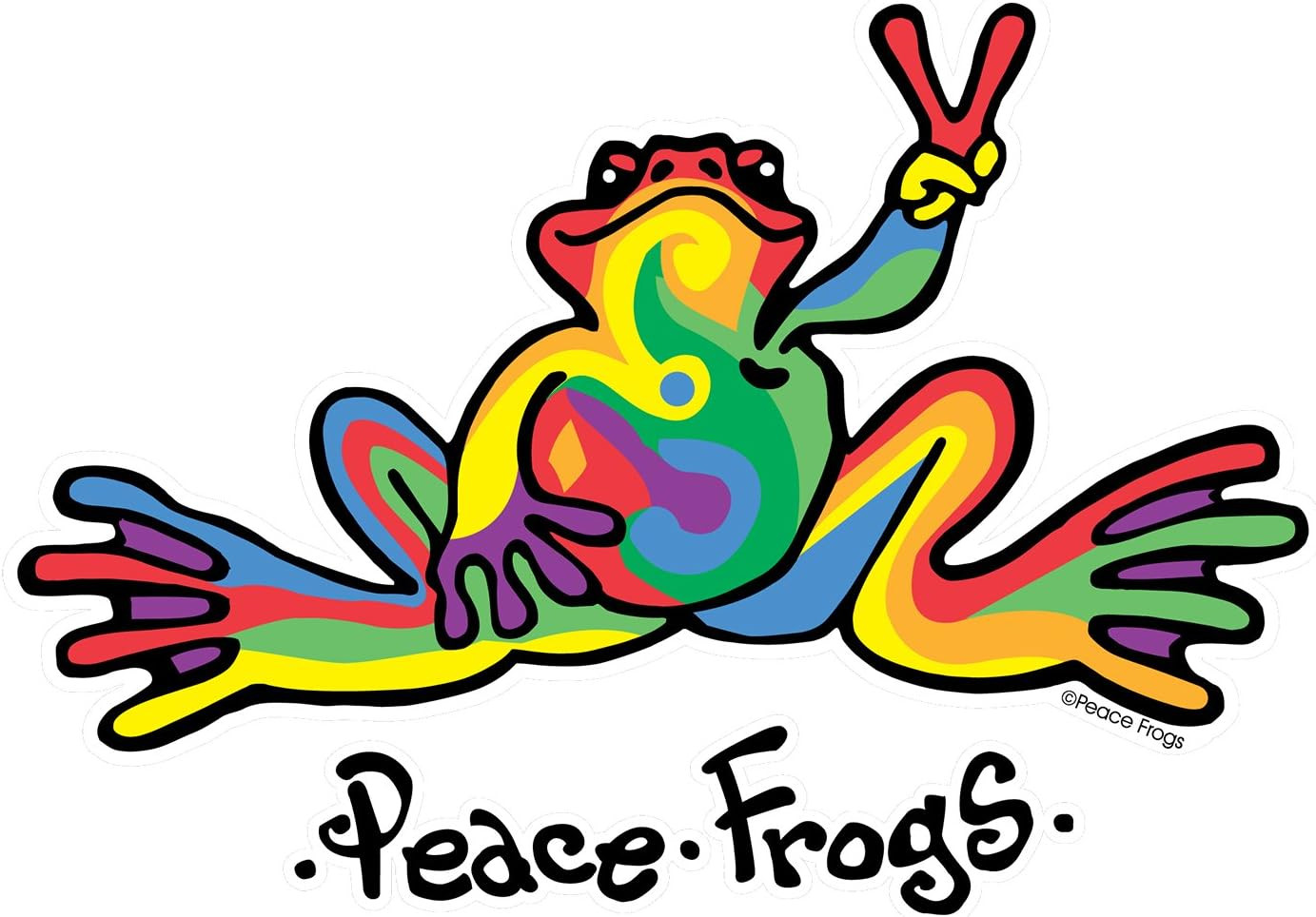 Peace Frogs Multi-Color Peace Frogs Car Sticker, Outdoor Rated Vinyl St