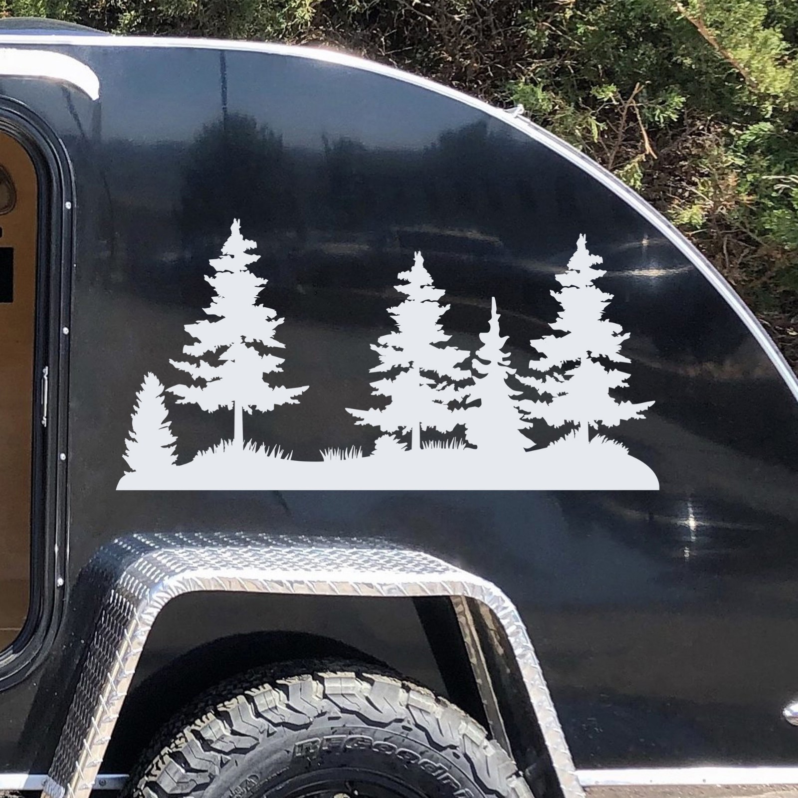 Pine Tree Landscape Scene Vinyl Decal V2 – Forest Silhouette Sticker – 20 Colors