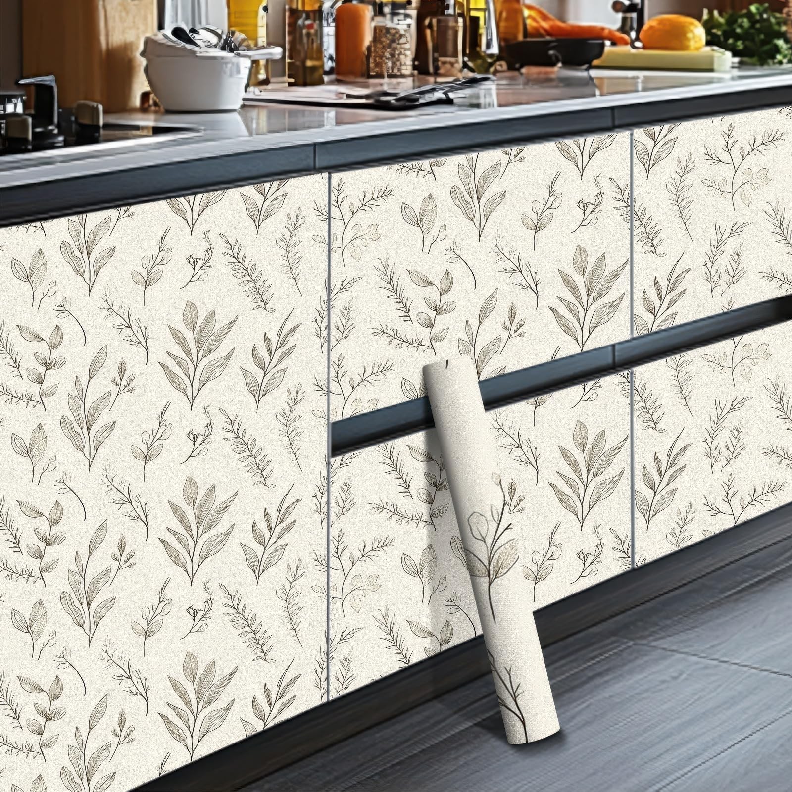HOMETITUTE Botanical Line Art Wallpaper Peel and Stick Neutral Plant Contact …