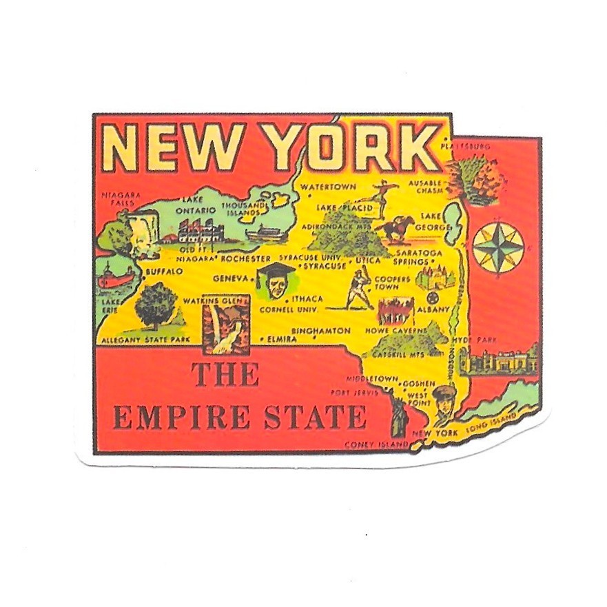 New York The Empire State Map Vinyl Sticker NYC Niagara Falls Travel Art