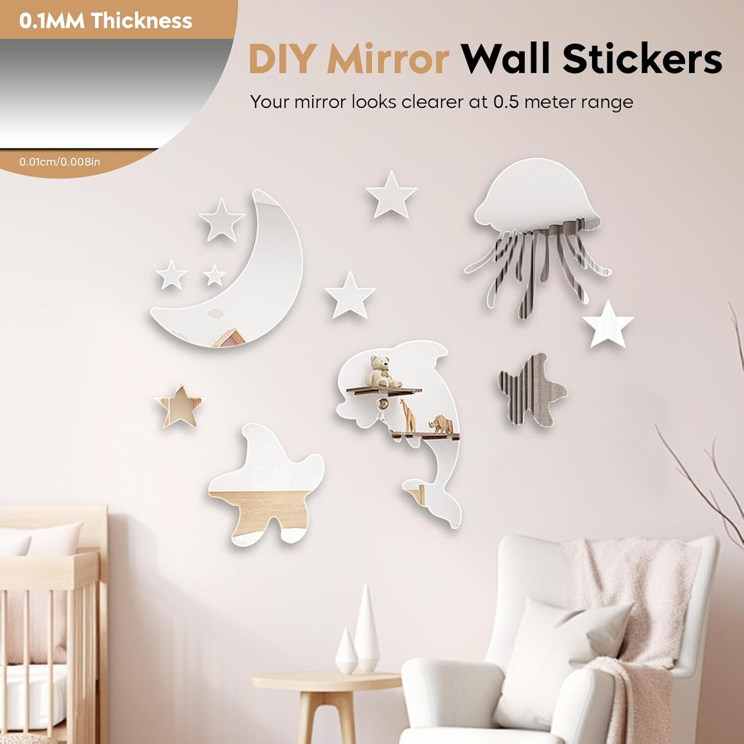 Acrylic flexible lens, self-adhesive mirror tiles, square cuttable wall stickers