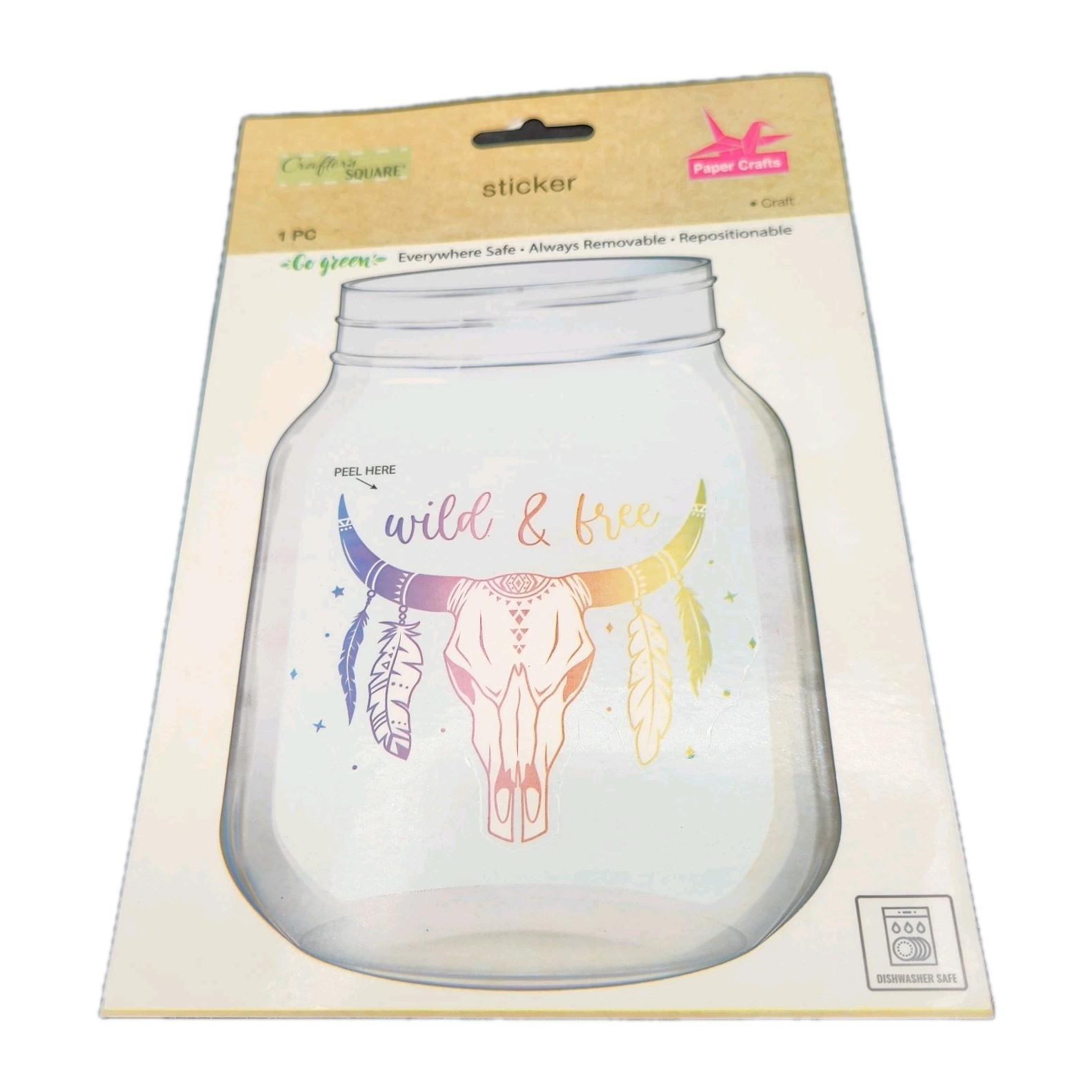 Crafter's Square Wild Free Glass Jar Sticker Removable Repositionable Craft New