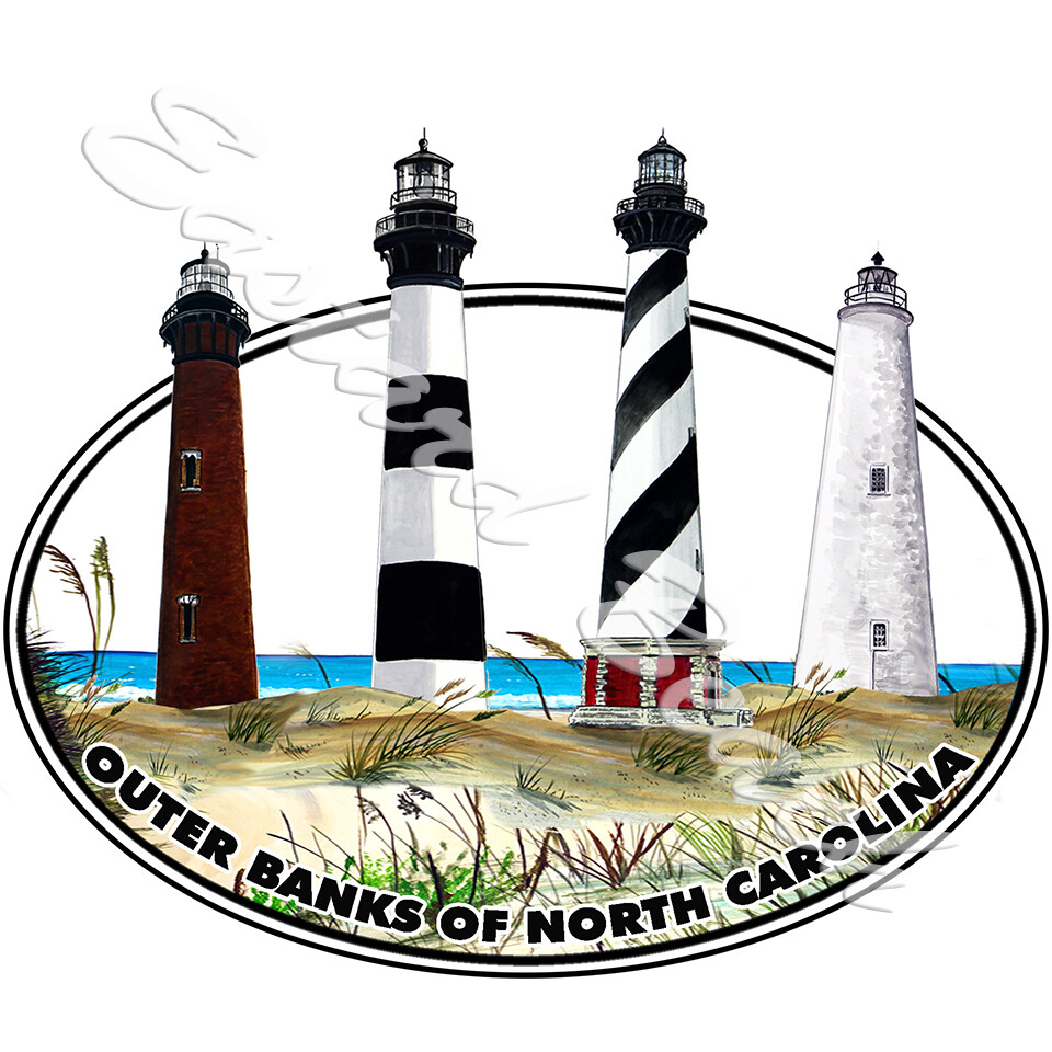 OBX Outer Banks NC Lighthouses Oval Art Decal Car Truck Cooler Cup Golf Cart