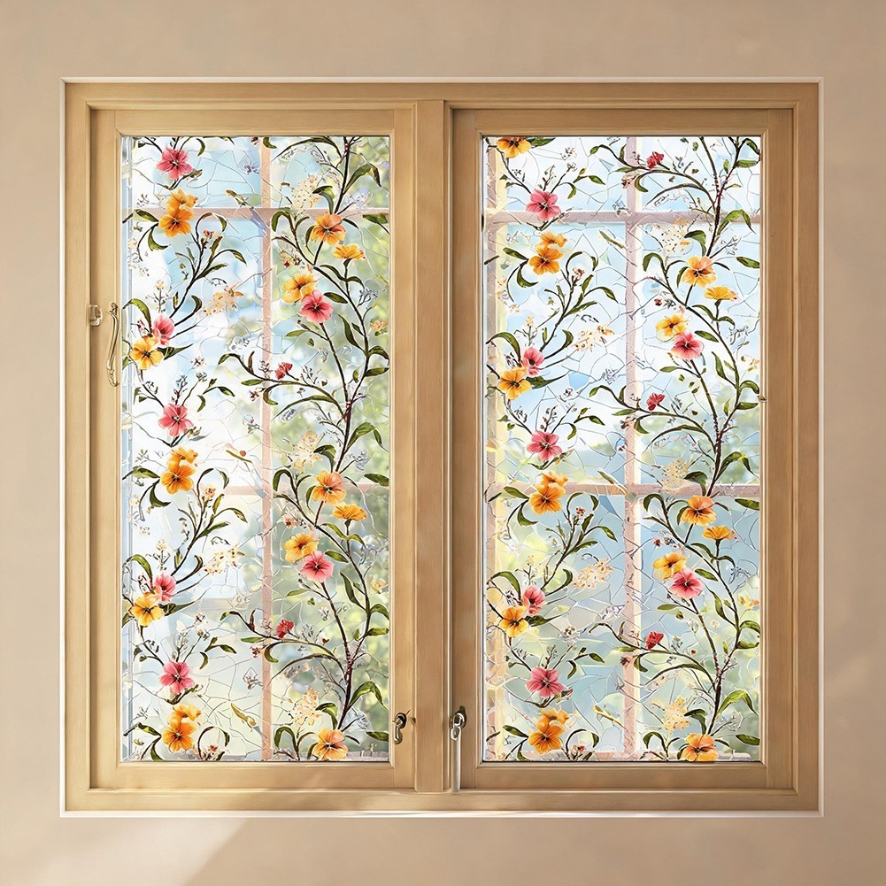 Green Leaf Themed Window Film PVC Material 45cm Size for Residential Use