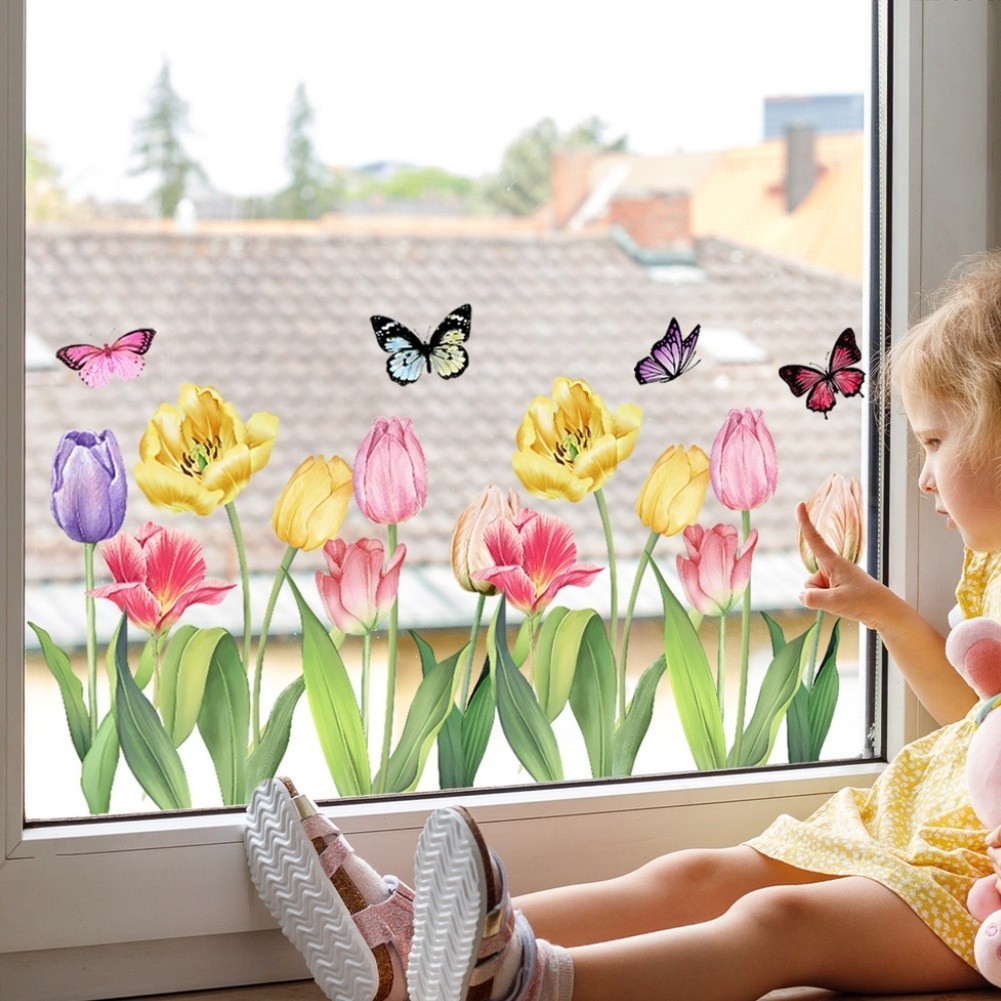 11.81 x 23.62 in Tulip Butterfly Static Window Decal PVC Reusable Glass Sticker