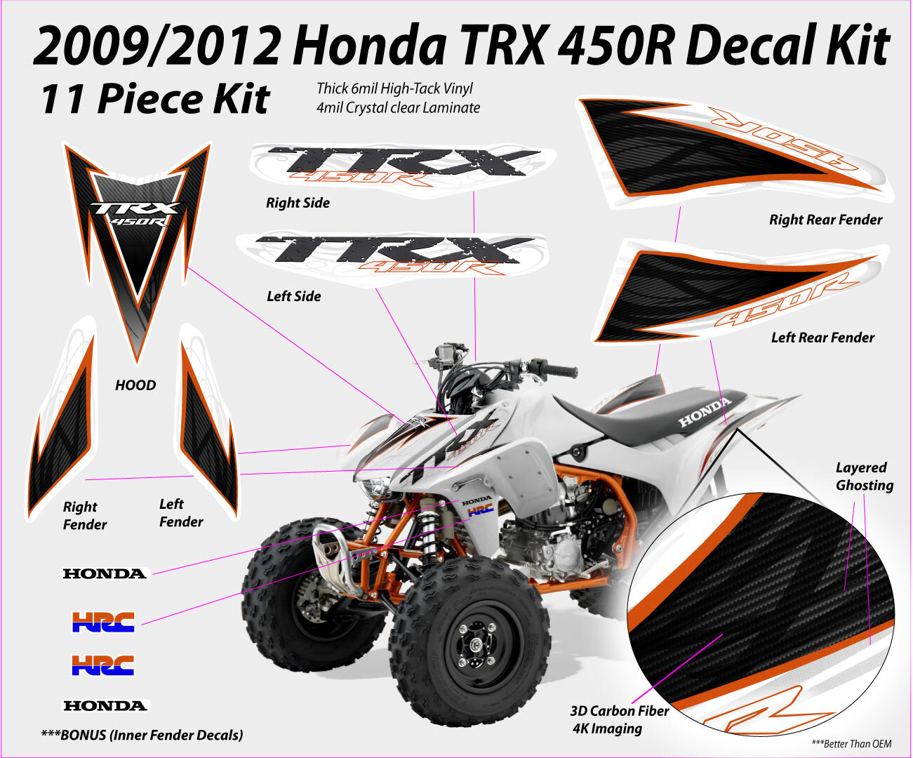 2009 2012 Honda TRX450R Decal Graphic Sticker OEM kit Plastic Kit Emblem 450 TRX