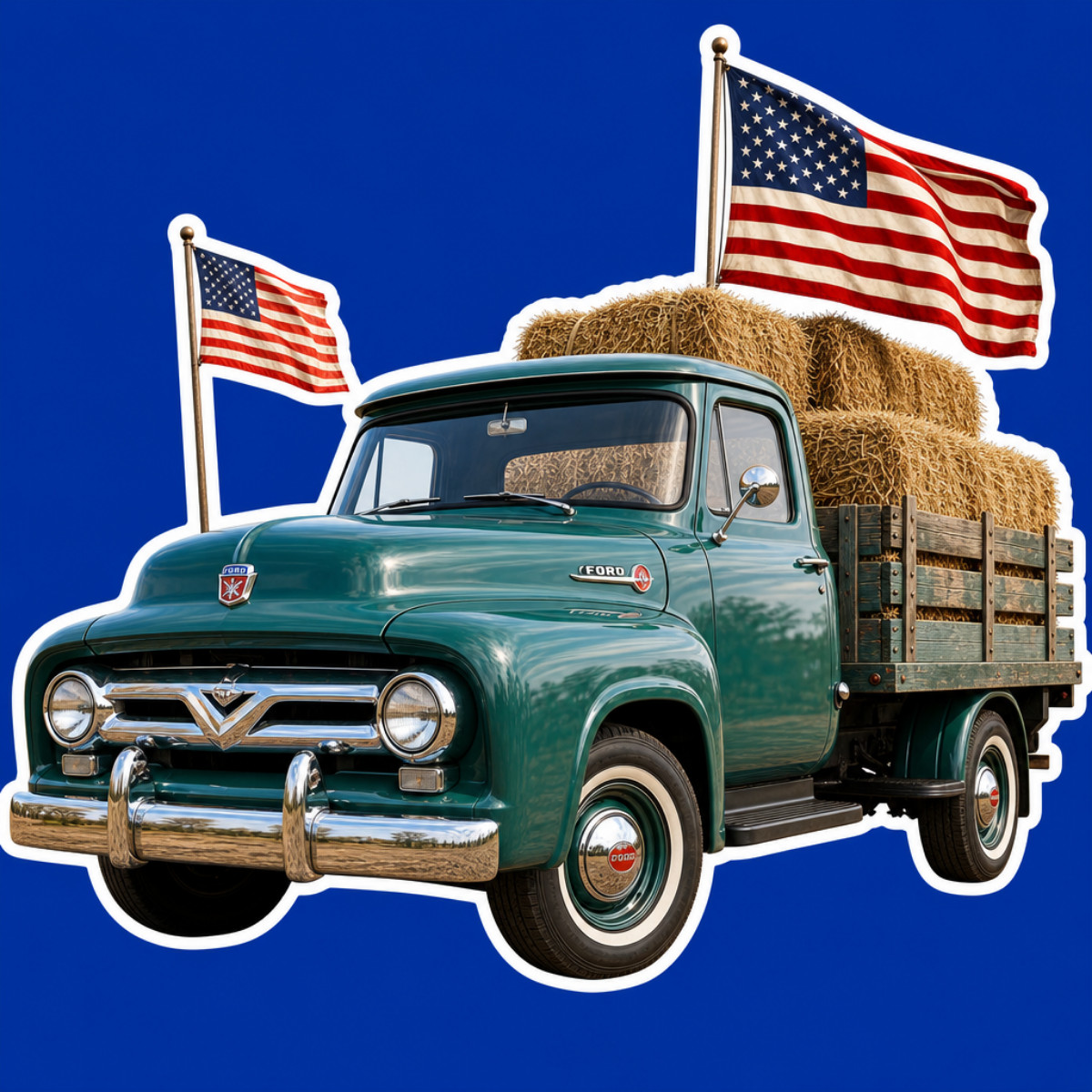 3 Inch Vintage Farm Truck Sticker Patriotic American Flag Hay Truck Vinyl Decal