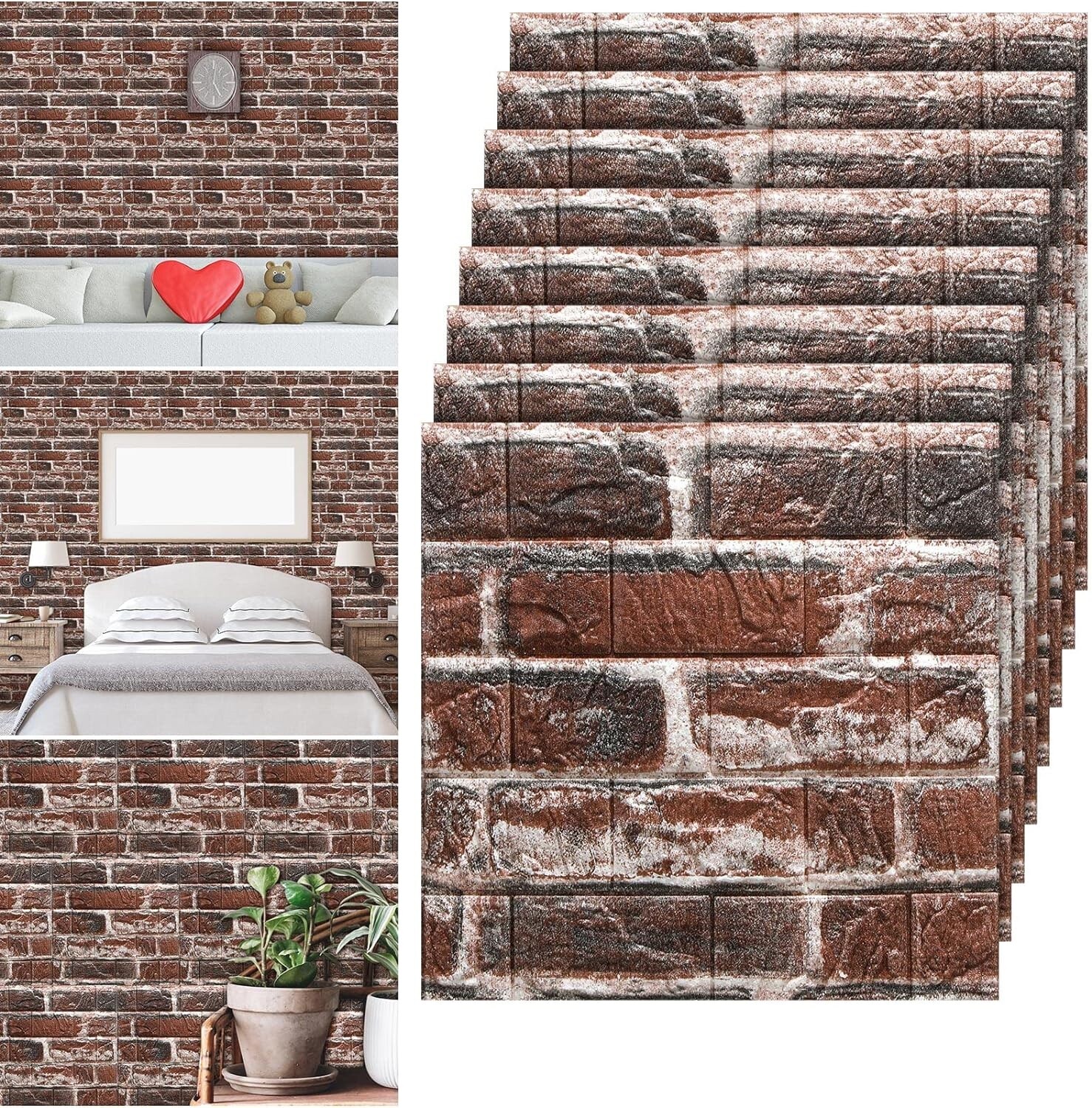 10 Pcs 3D Tile Brick Wall Sticker Self-adhesive Foam Panel Wallpaper 38*35