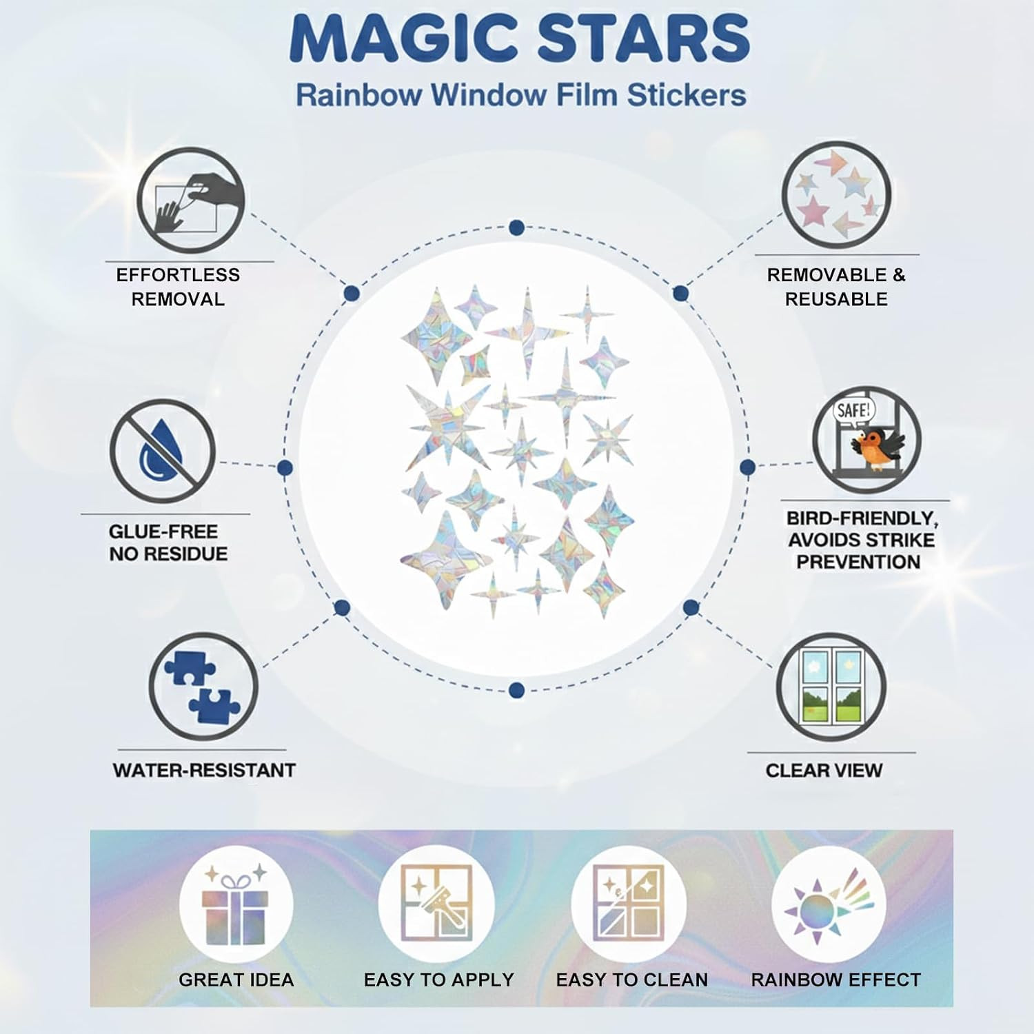 42 PCS Star-Shaped Window Stickers Anti-Collision Bird Protection Decals Non-Adh