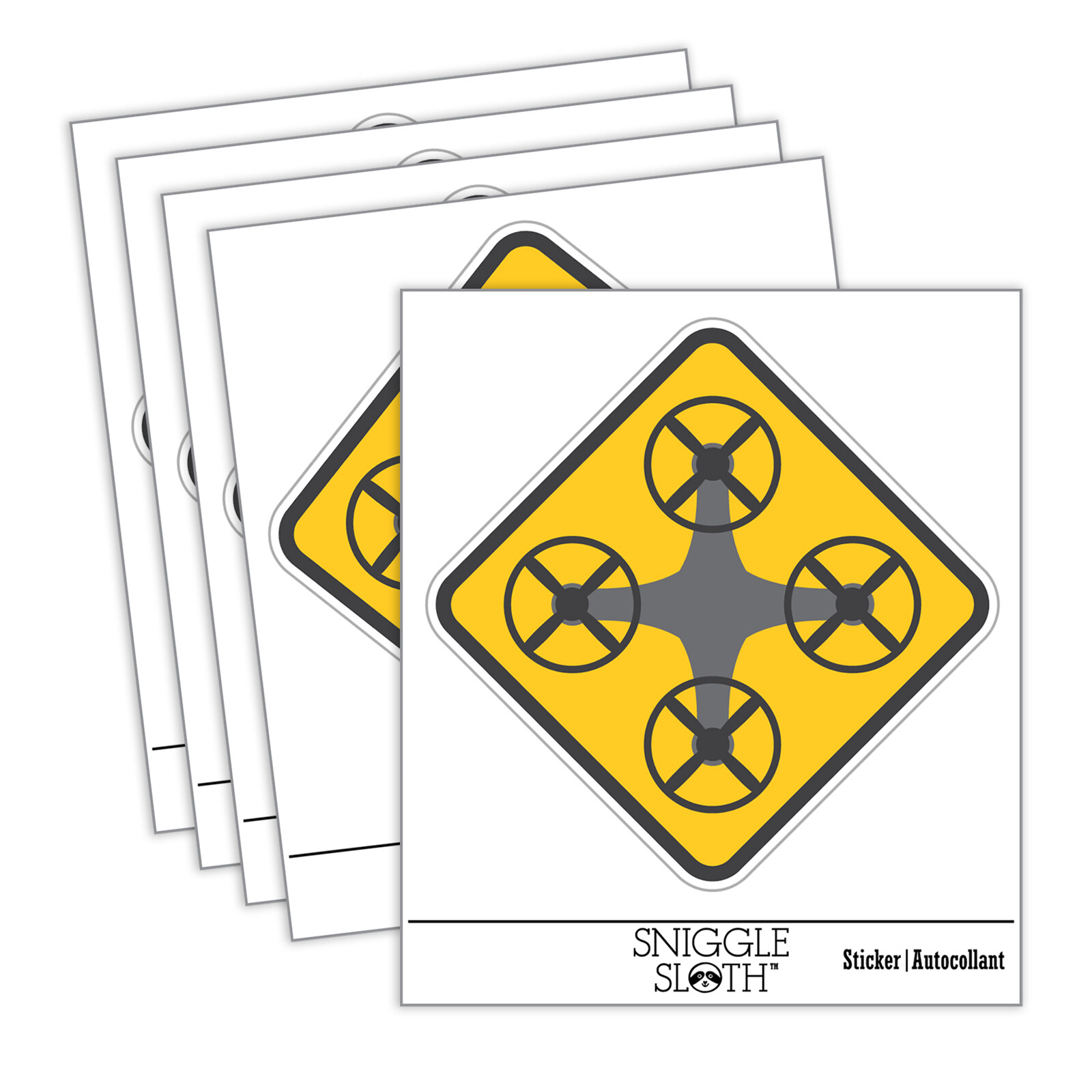 Drone on Yellow Diamond Laptop Water Bottle Car Window Sticker 5 Pack