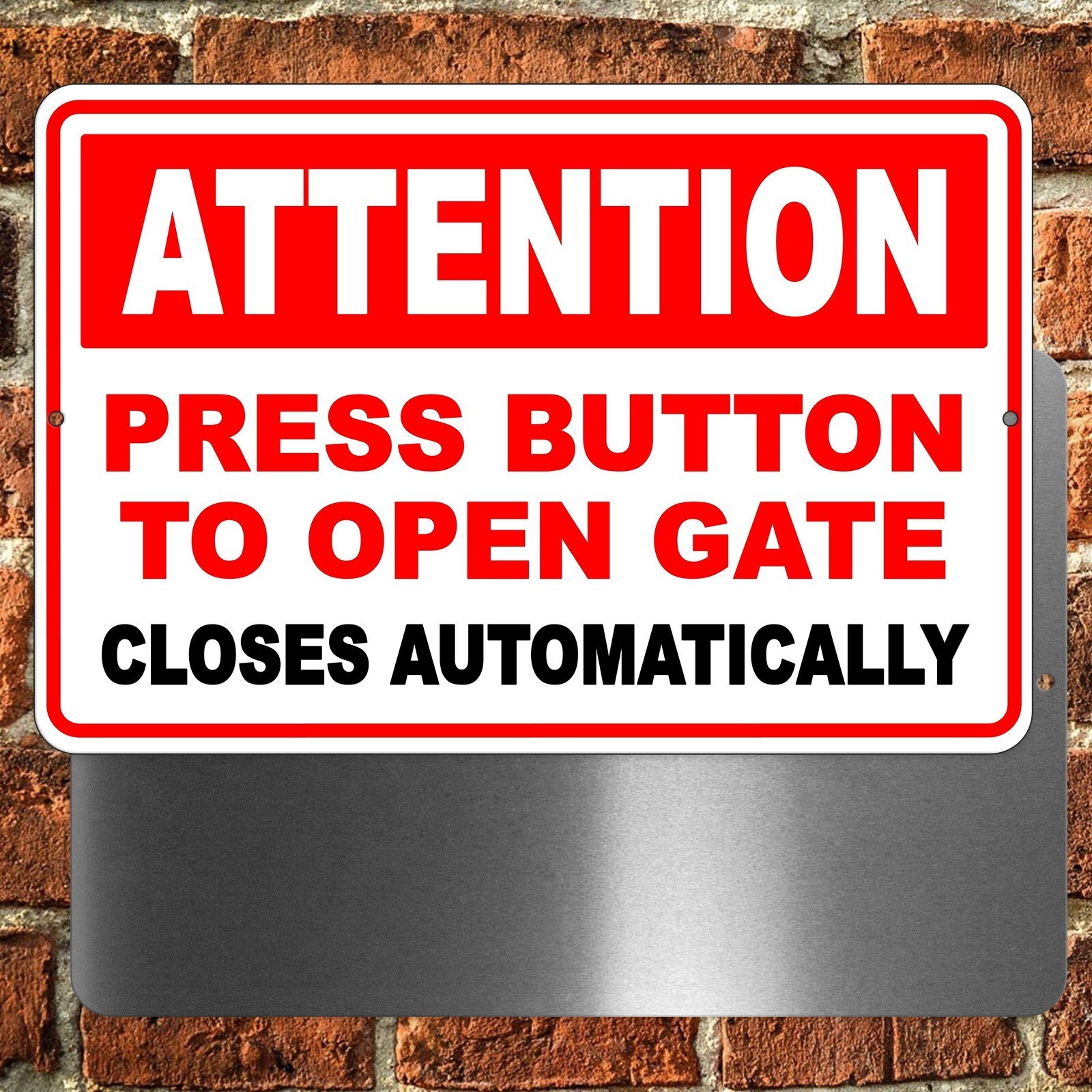 Press Button To Open Gate Closes Automatically Metal Sign Decal Magnetic Sign