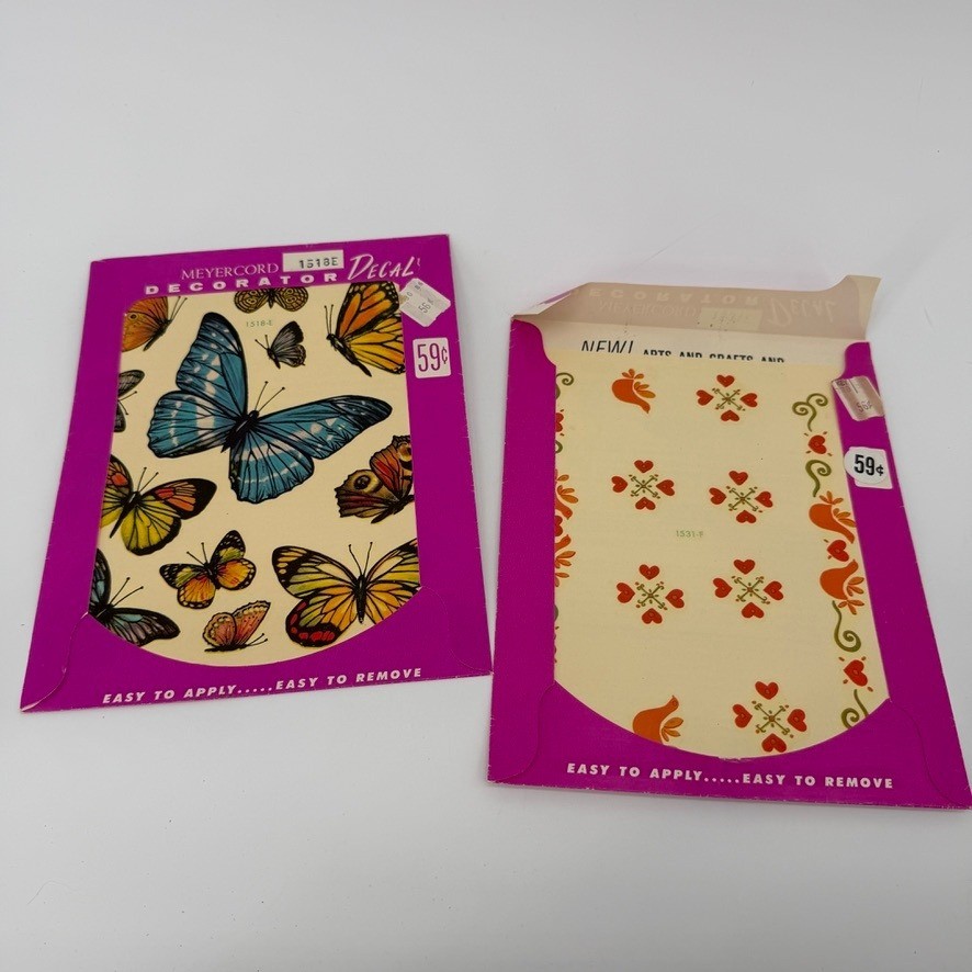 Meyercord VTG Decorator Decal Sheets –2 Sheets– Butterflies & Floral/Chickens