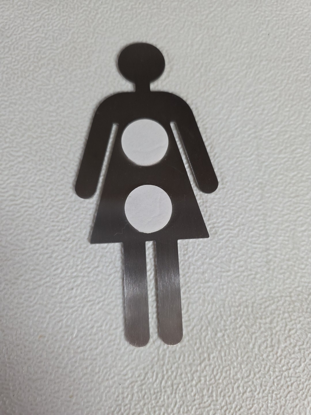 Female Restroom Sign Metal Stick On 2" x 4.25" Silver Tone Toilet Girls Bathroom