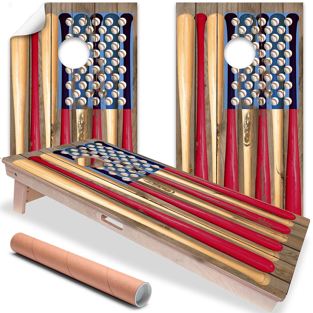 American Flag Baseball Tailgating Cornhole Board Wraps and Decals Vinyl Sticker