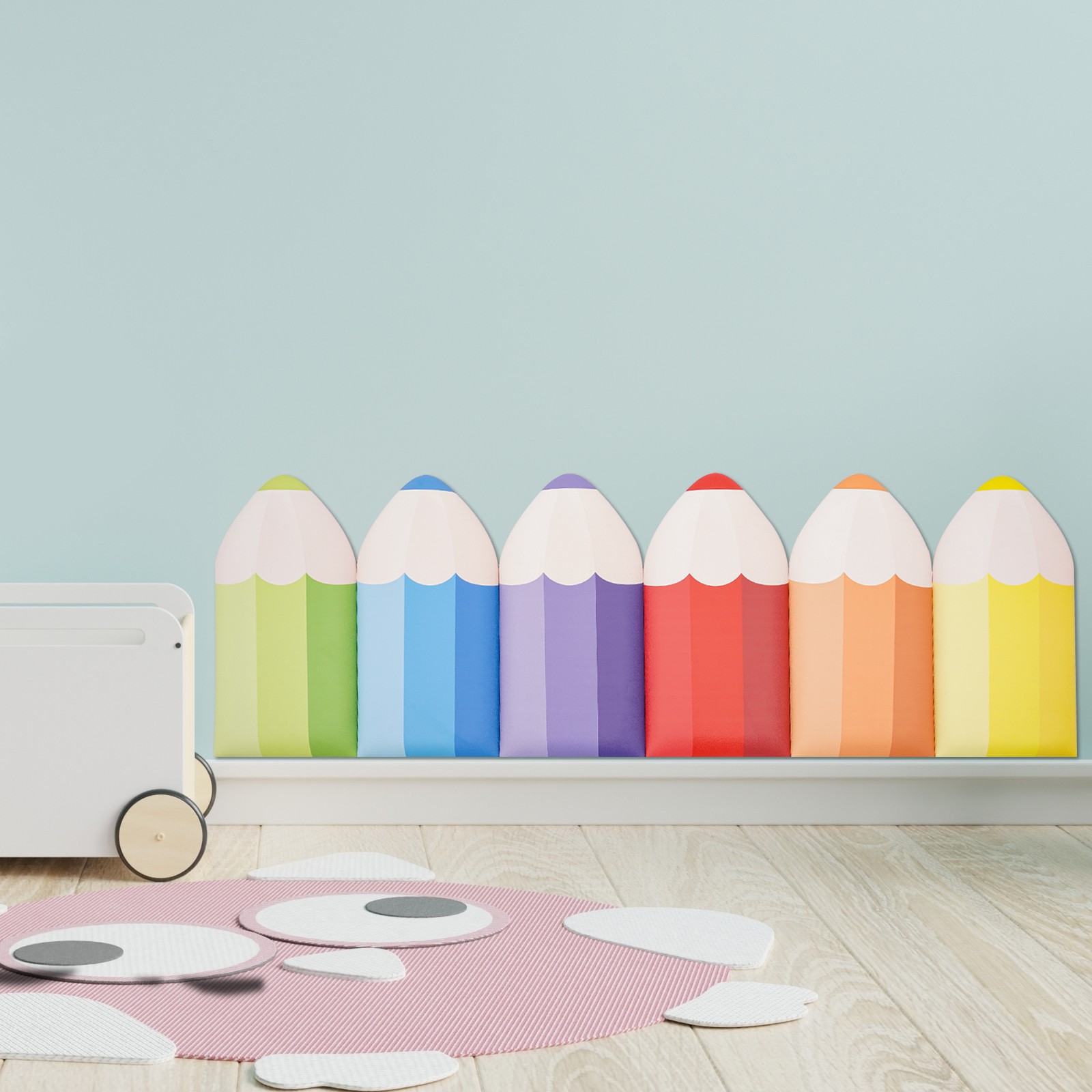 6Pcs 3D Pencil-Shaped Wall Padding for Kids Wall Mats Playroom Wall Protection