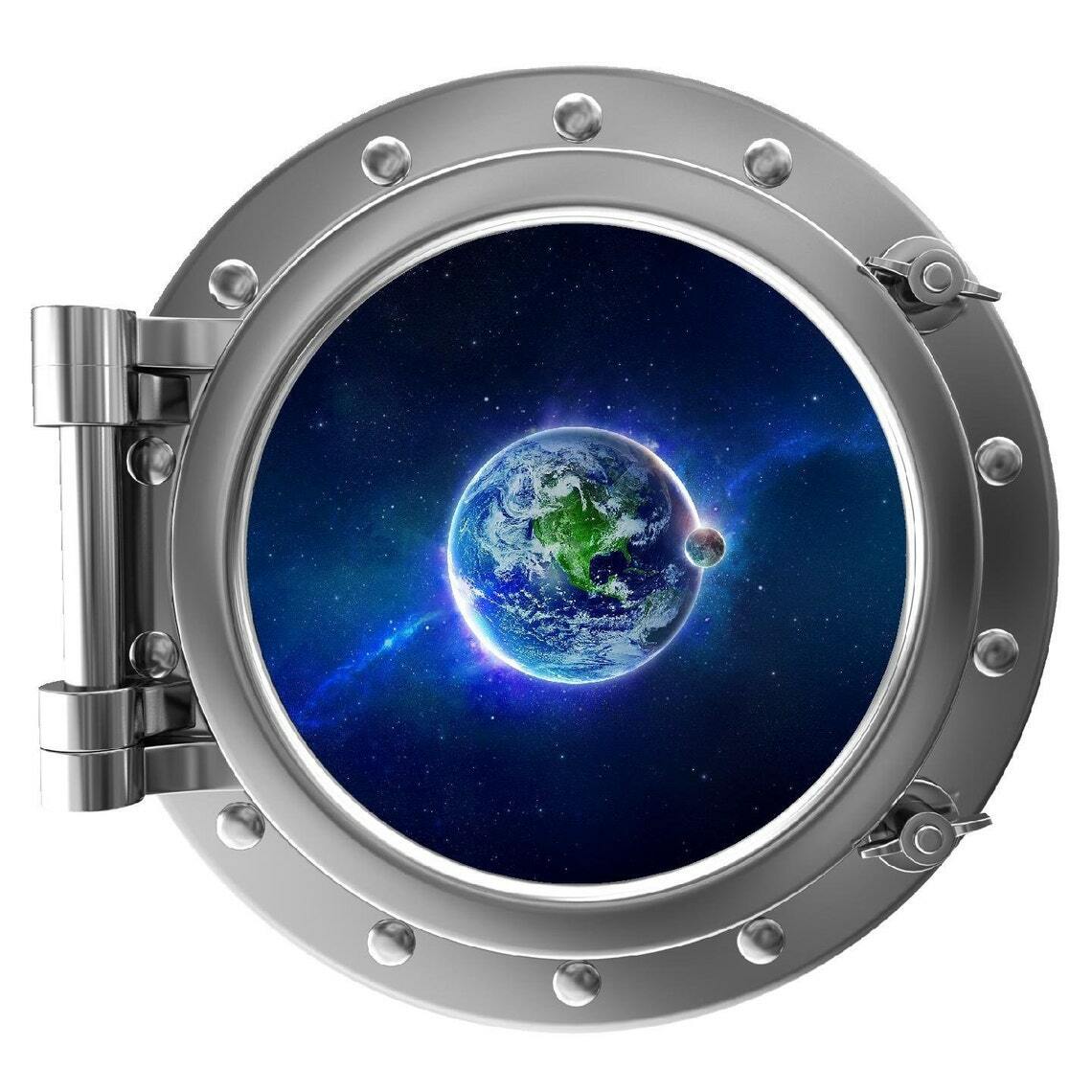 PortScape Earth #1 Space Porthole Window Wall Decal Removable Vinyl Wall Sticker