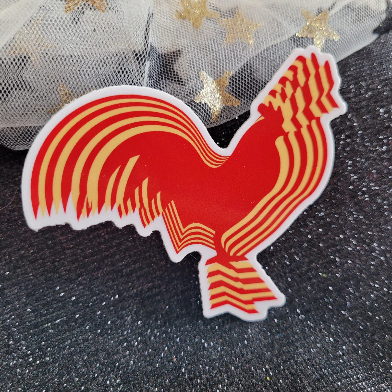 STKR049 Roosters Lover | Psychedelic Rooster Red Yellow | Rooster Shaped Sticker