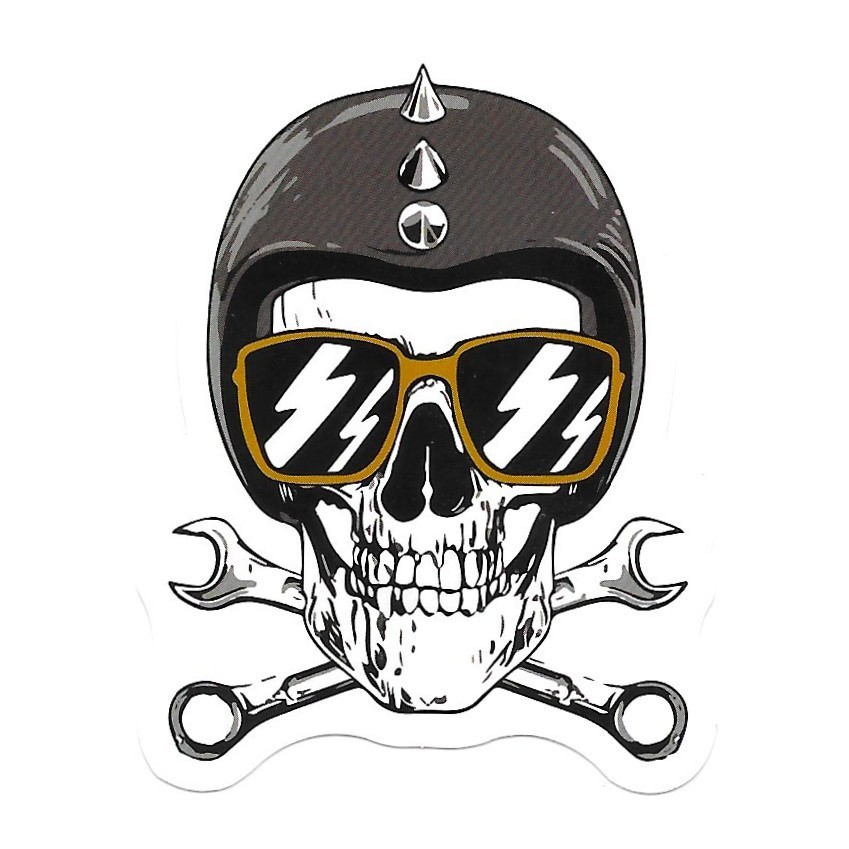 Skull Crossbones Vinyl Sticker Spiked Helmet Biker Decal Mechanic Toolbox Gear