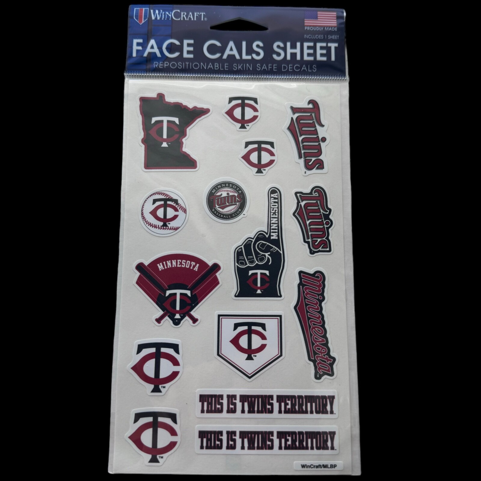 Minnesota TWINS MLB Face Cal Repositionable Safe Decals Wincraft Red Blue 15