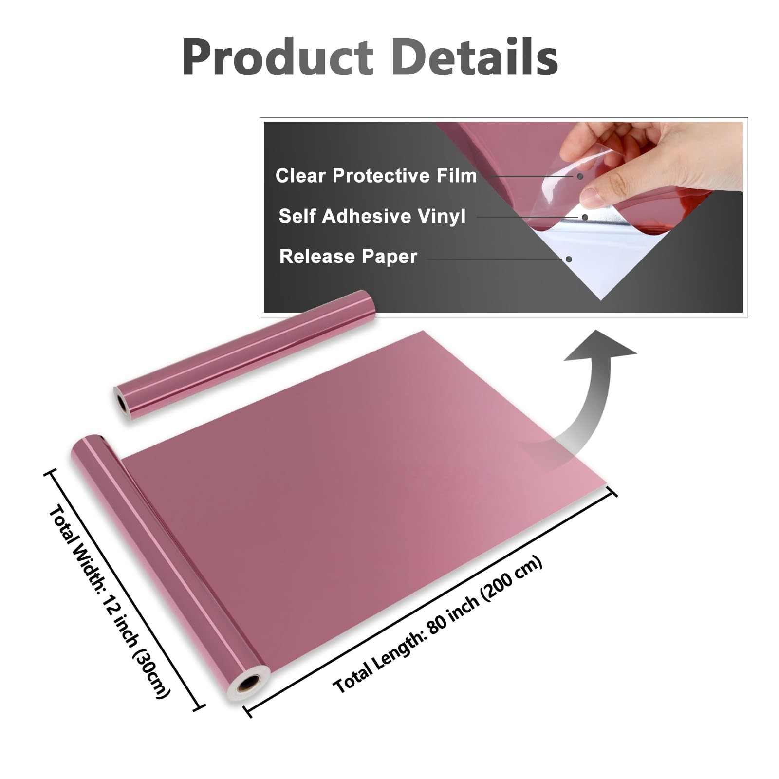 Metallic Rose Gold Adhesive Mirror for Crafts 12"x80" Flexible Chrome Vinyl F…