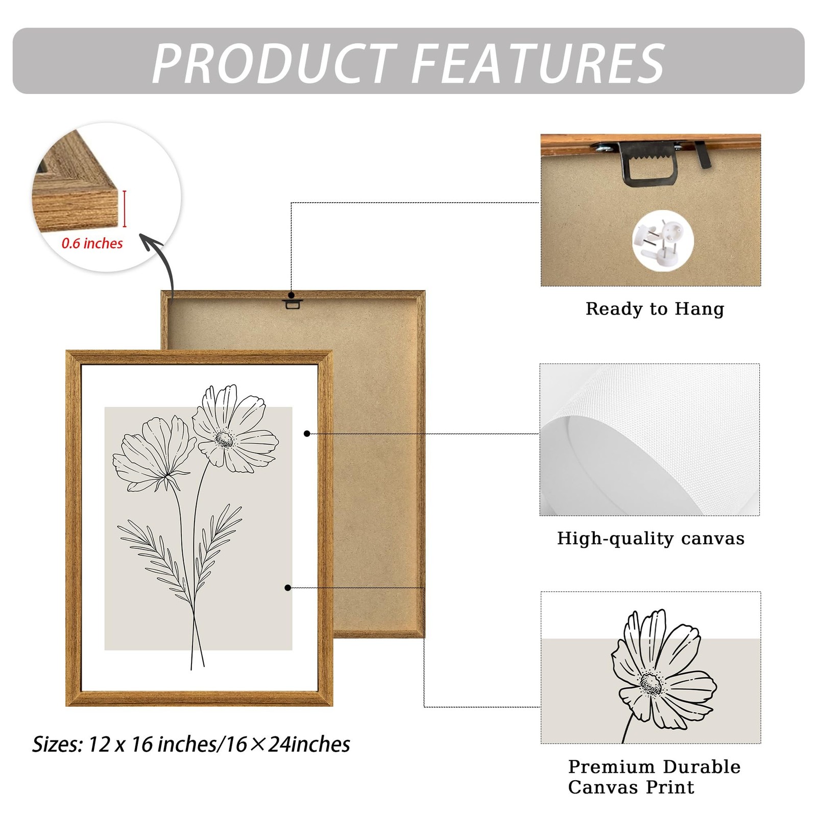 ICHZUMW Neutral Botanical Floral Wall Art, Black and White Farmhouse Flowers …