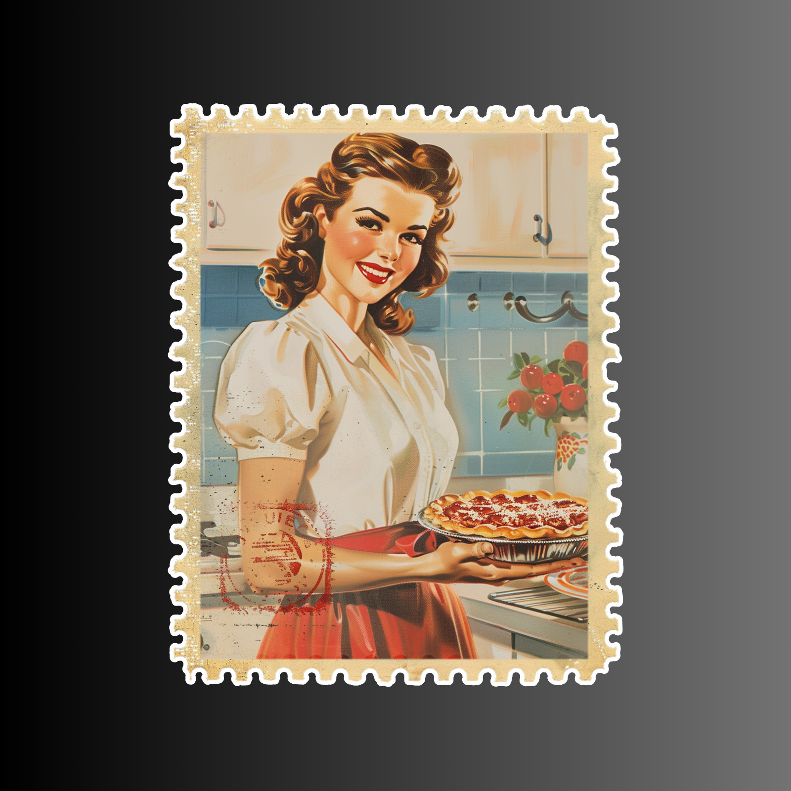 Pinup girl sticker vinyl decal vintage woman baking kitchen postage stamp wife