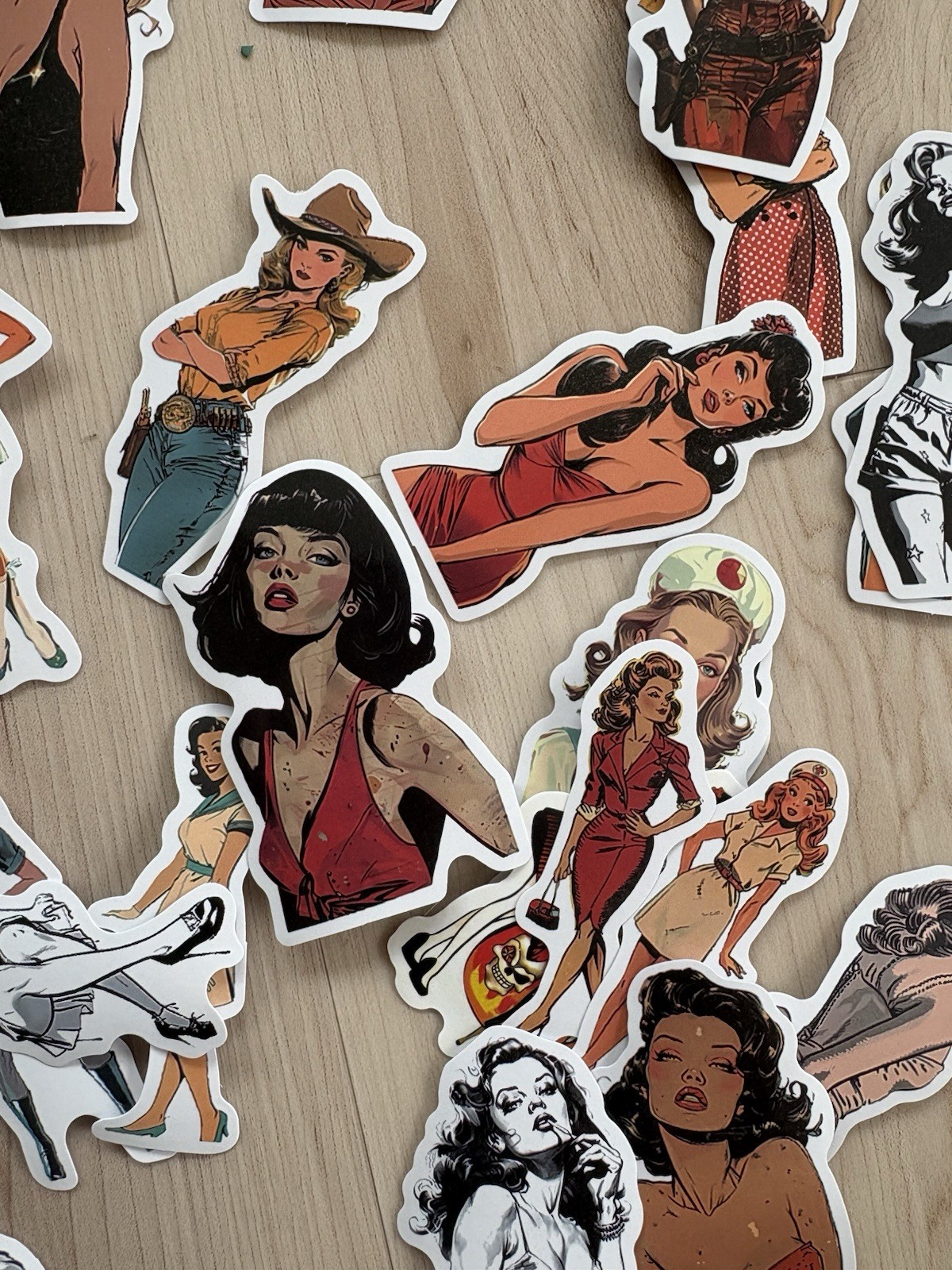 Retro Pin-Up Women Sticker Decal Set, Multicolor (Multiple Individual Stickers)