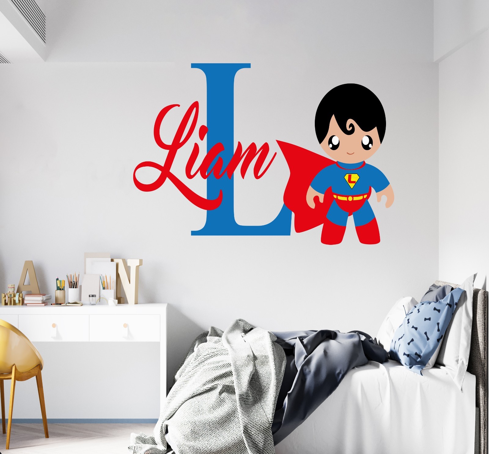 Custom Name Super hero Wall Decal – Superhero Sticker Peel and Stick Removable