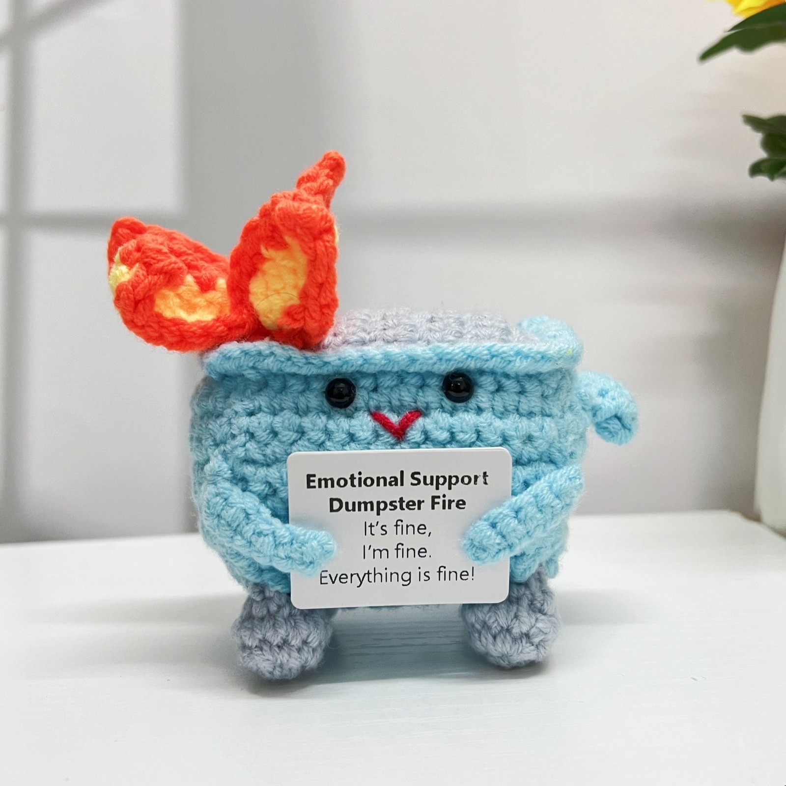 Crochet Dumpster Fire, Funny Burning Trash Can, Desk Decor Gift