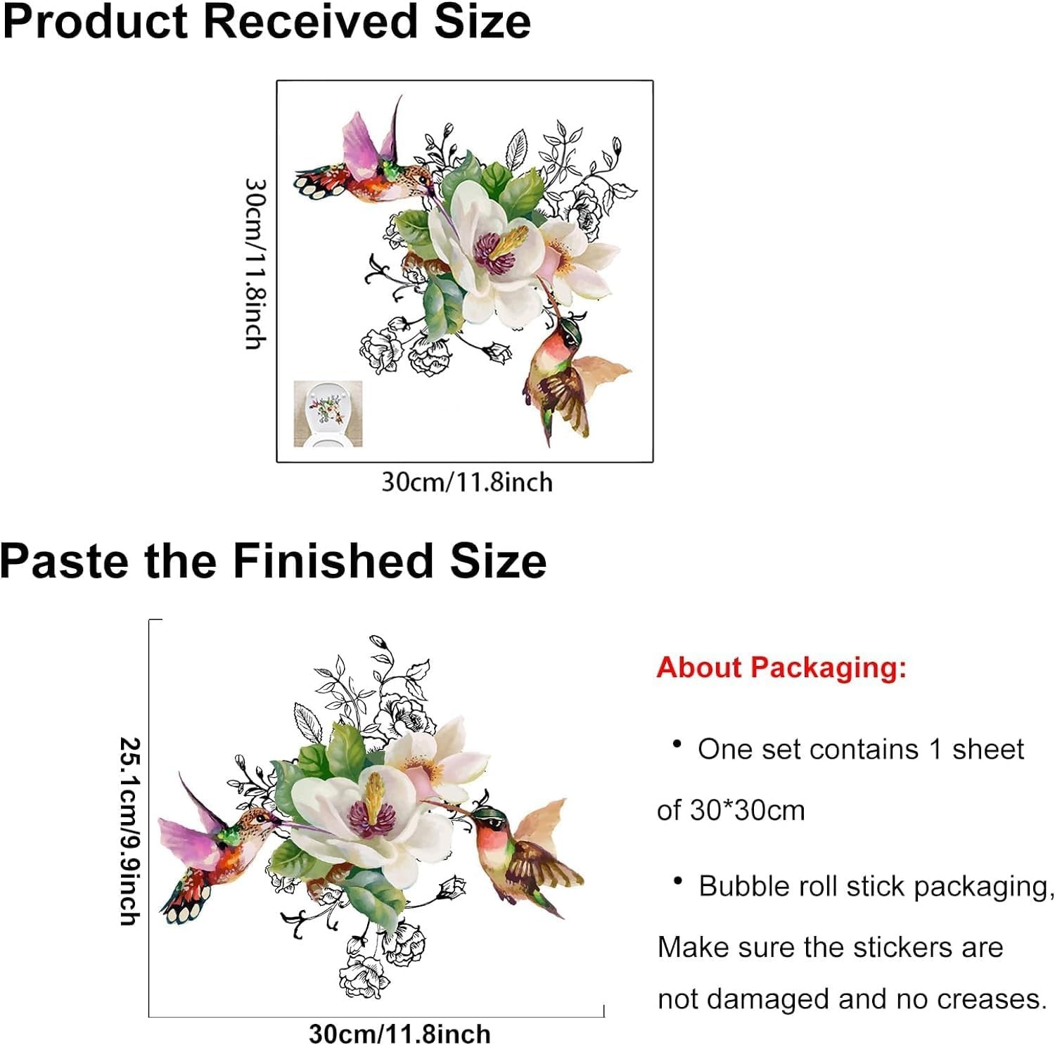 Birds Flowers Butterfly Toilet Seat Lid Stickers Self-Adhesive Bathroom Wall Sti