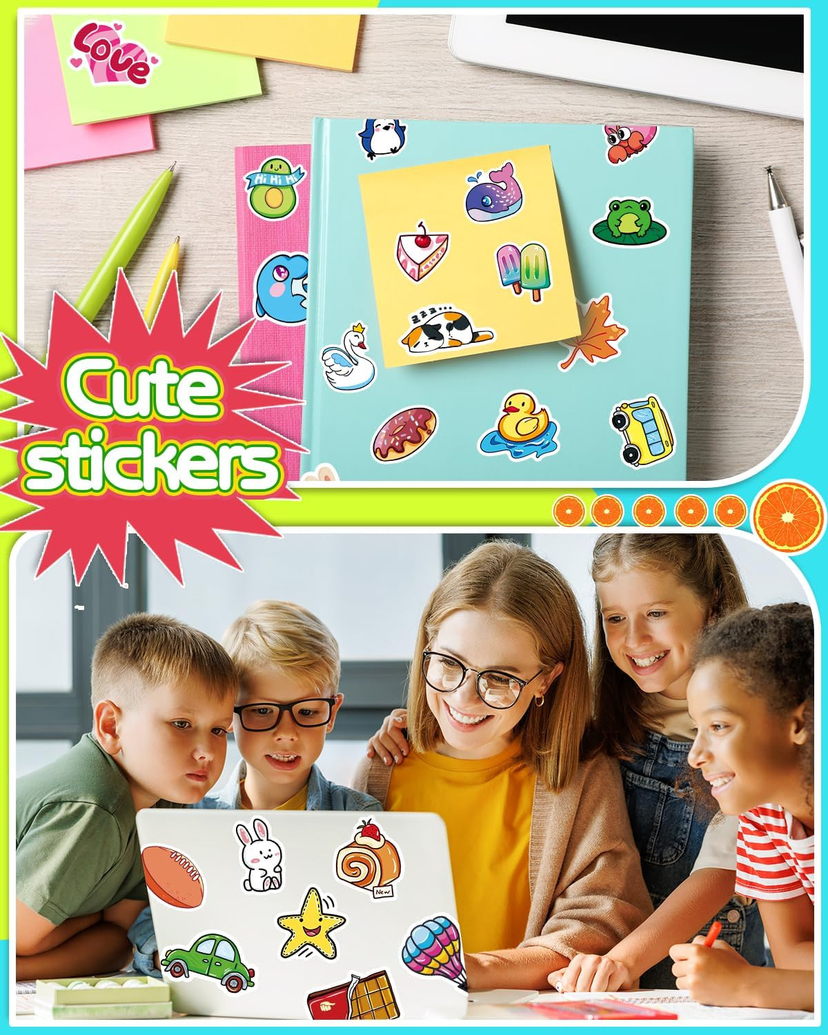 600 Pcs Cute Stickers for Kids, Water Bottle Stickers for Teens, Kawaii Vinyl Ph