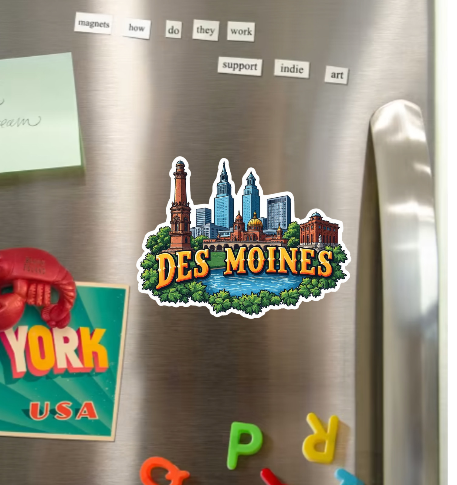 Des Moines Iowa Fridge Magnet or Laptop Sticker