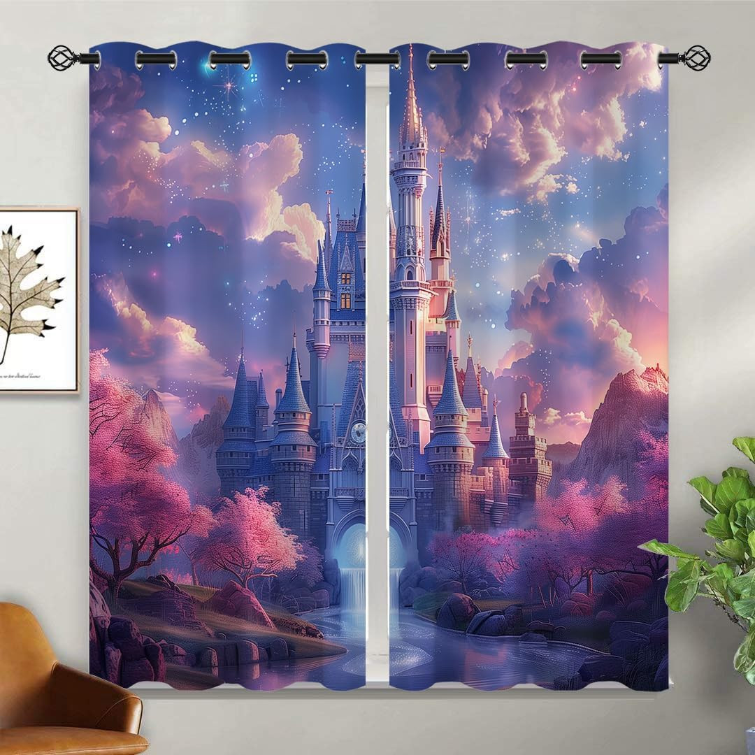 Magic Castle Blackout Curtains for Girls Boy Home Decor, Castle Fairy Tale Worl