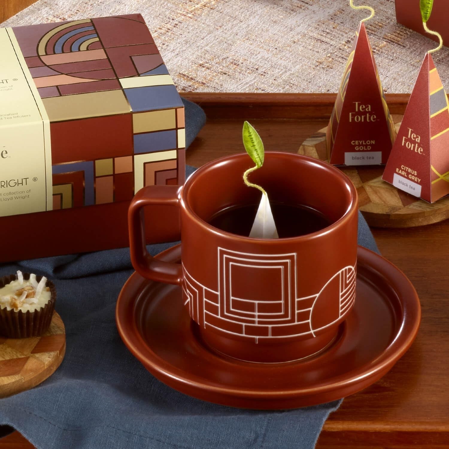Terra Stoneware Teacup with Saucer, Frank Lloyd Wright, 8 Oz. Stoneware Teacup f