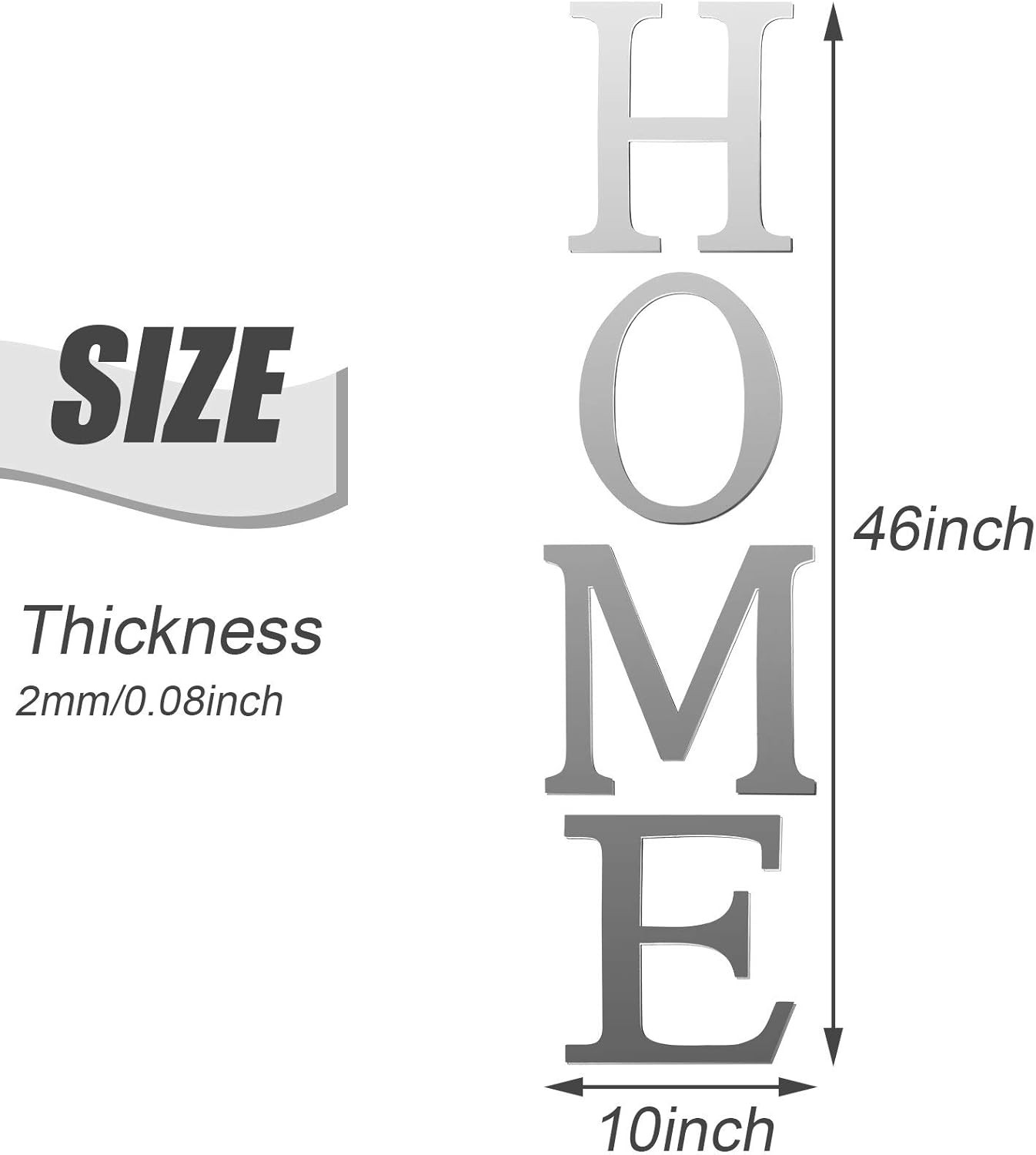 Zonon 3D Home Wall Decor Letter Sign Acrylic Mirror Silver