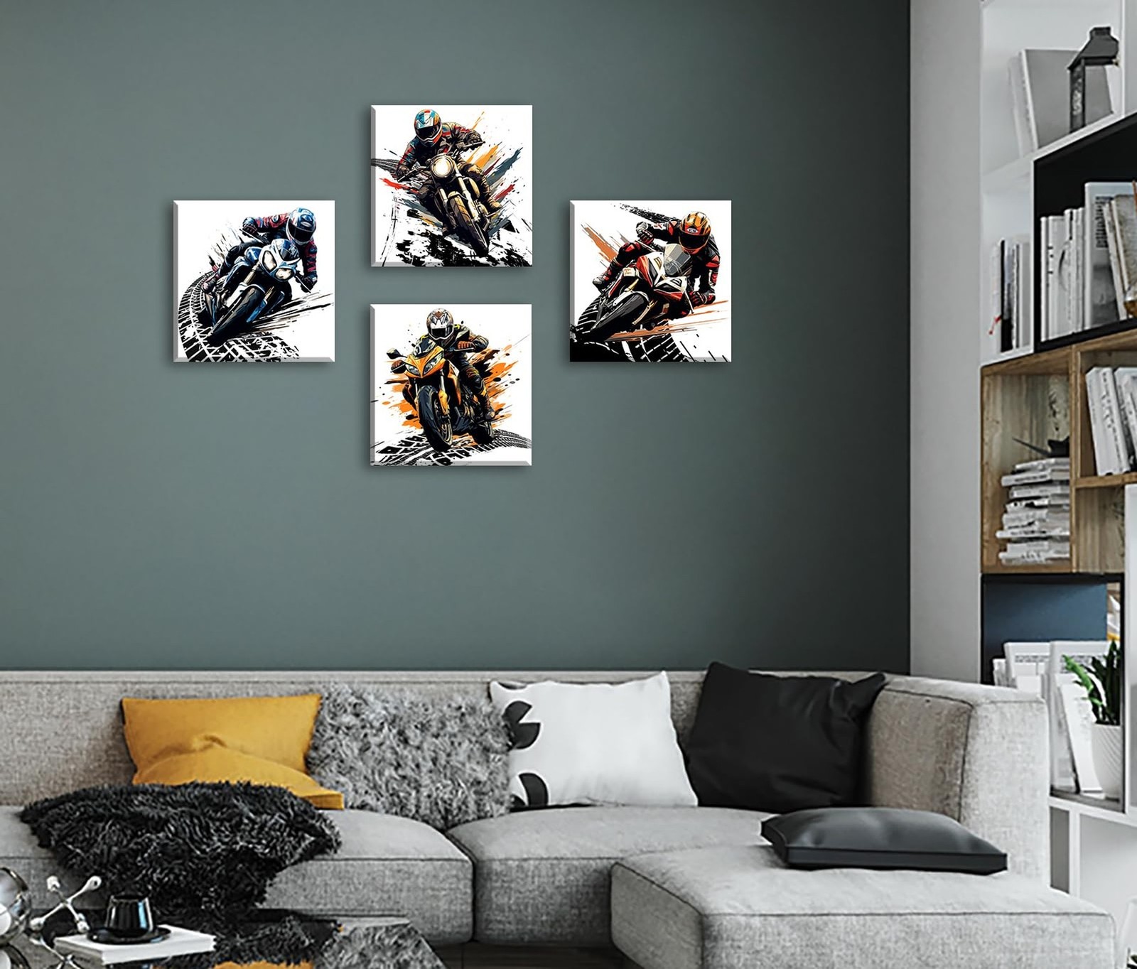 Motorcycle Wall Art Boys Room Decor Graffiti Motocross Posters Motorcycle Can…