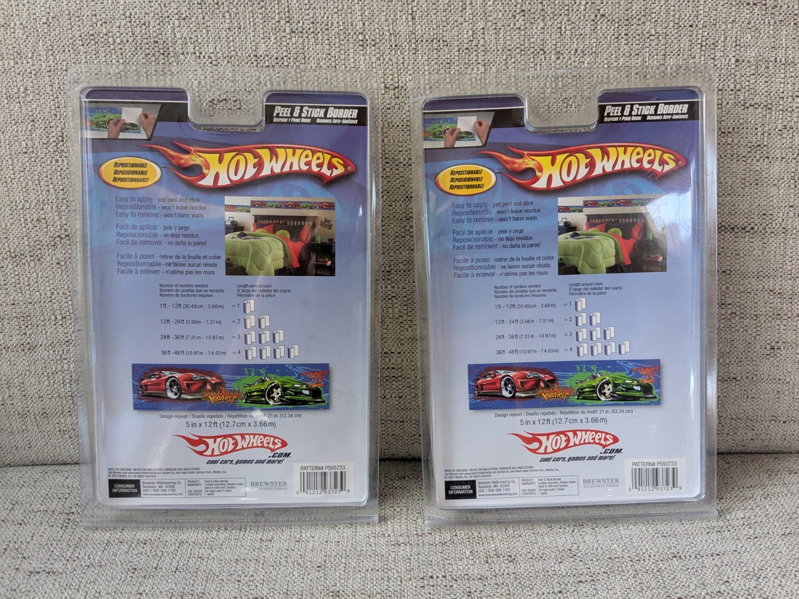2 Hot Wheels MADFAST 2007 Peel & Stick Border Wall Decoration 5" x 12' NIB NOS