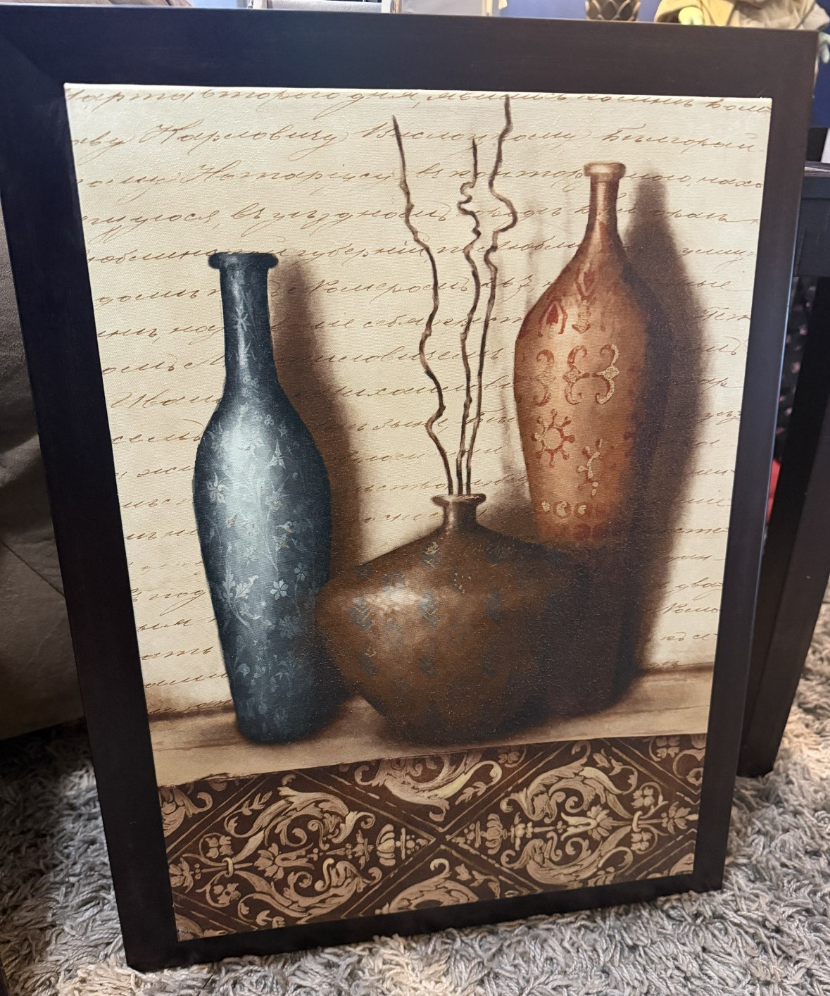Wall Art Set of 2 Framed Canvas Still Life Vase Decor Neutral Brown Blue