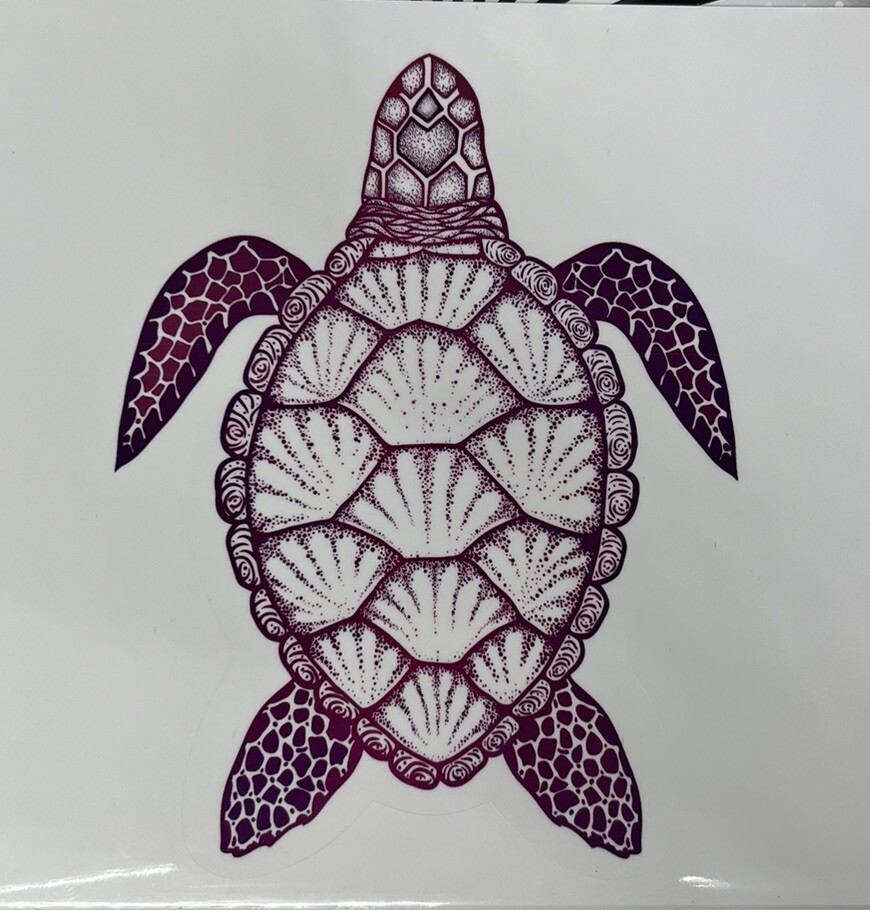 🐢 New High Quality Vinyl Sticker – Sea Turtle – Sea Shells – Purple 4.5 inch