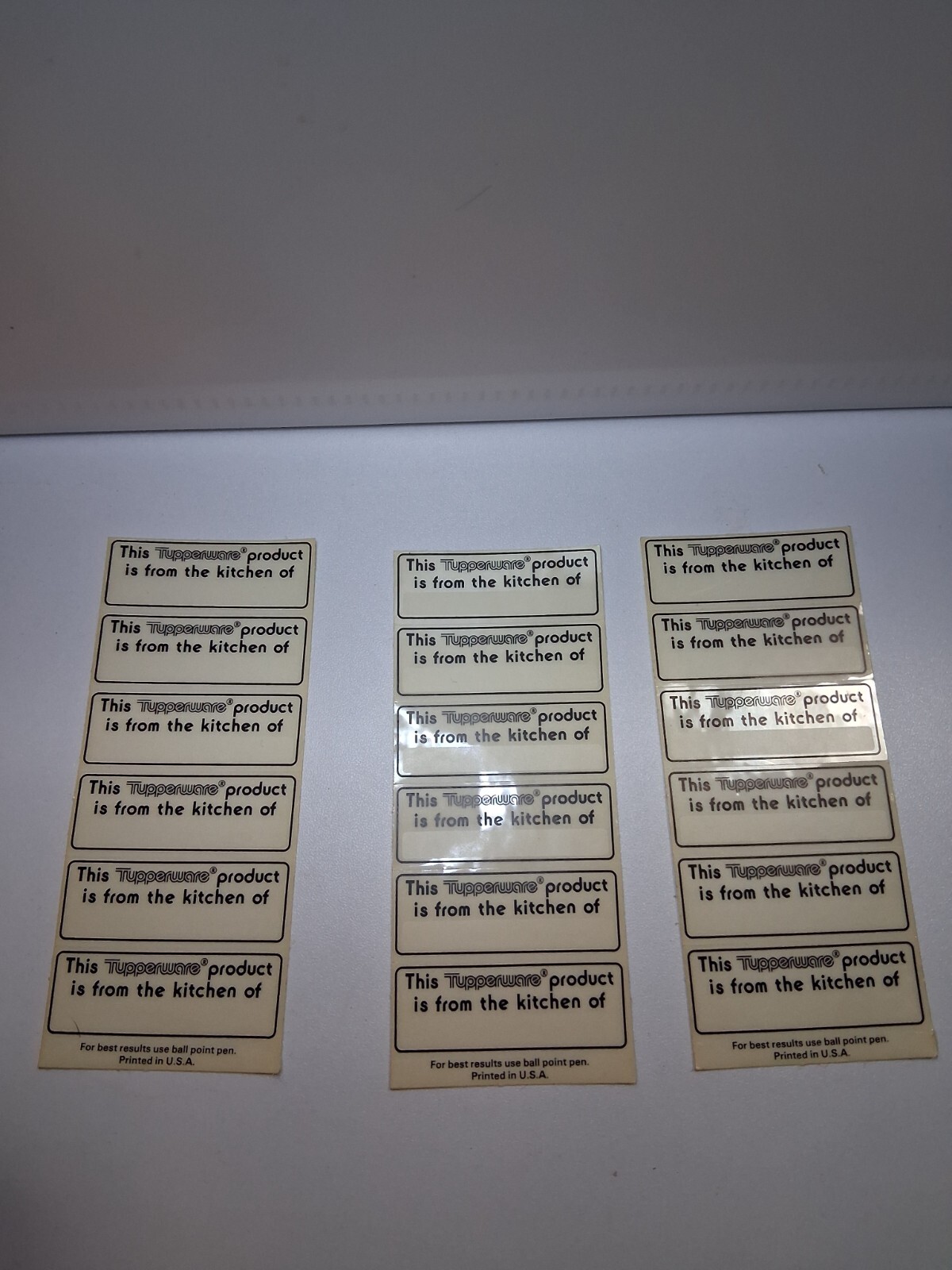 Tupperware Dish Labels Stickers "PRODUCT FROM KITCHEN OF" Tags 3 Sheets 21 Total