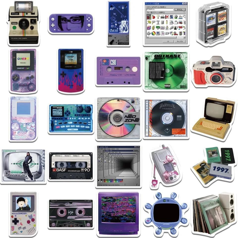 50-Piece Retro Technology Sticker Pack Nostalgic Delight