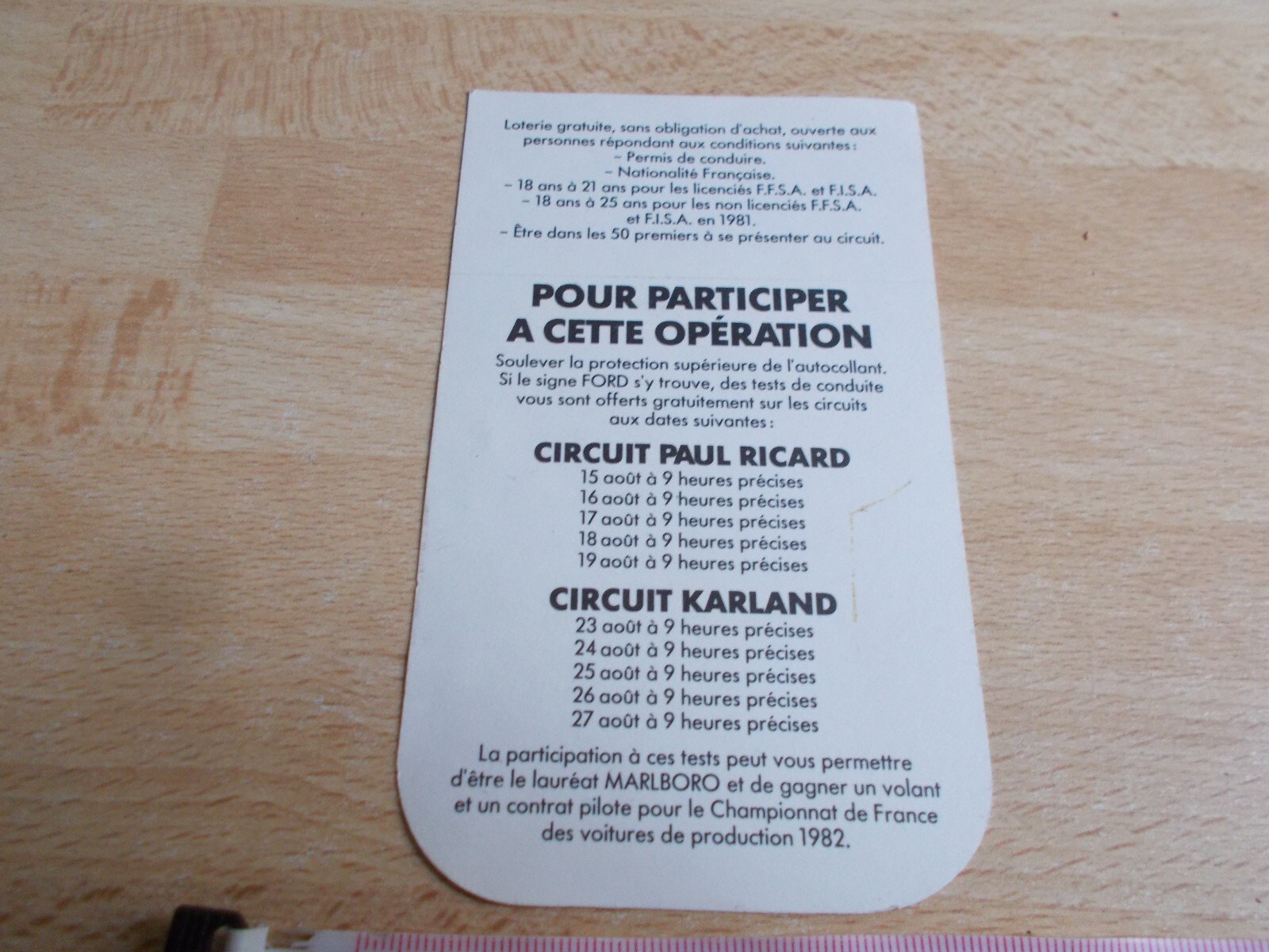 Sticker Championship of France 1982 – Marlboro Cherche One Pilote